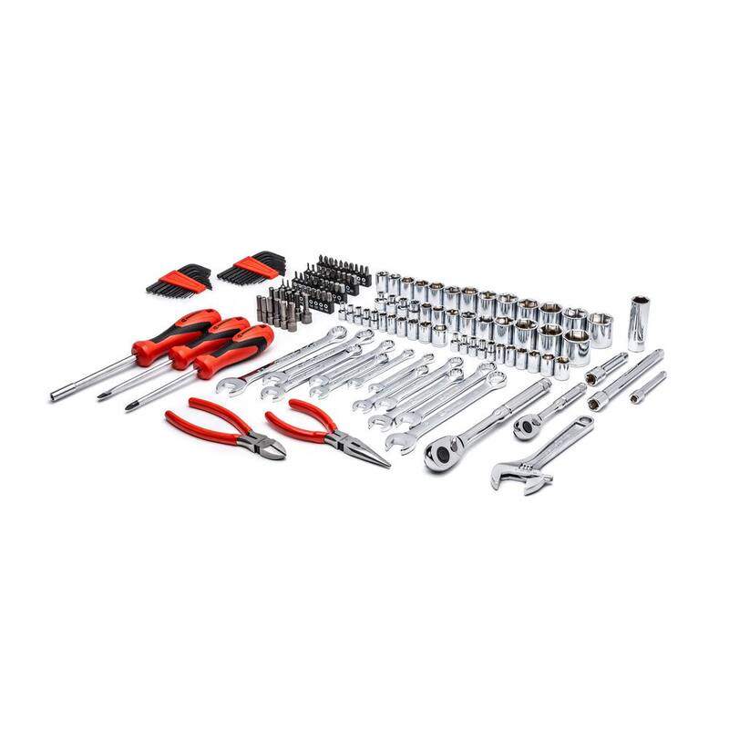 Juego de herramientas mecánicas estándar Crescent de 1/4 y 3/8 pulgadas con unidad de 6 puntos SAE/métrica y estuche (150 piezas) - CTK150