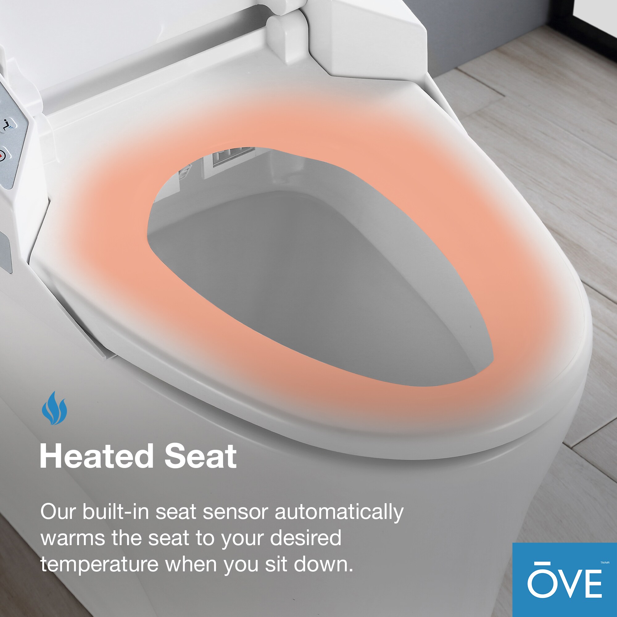 Sanitario alargado individual blanco OVE Decors con cierre suave inteligente, etiquetado WaterSense de 1.28 GPF y conexión de 12 pulgadas.