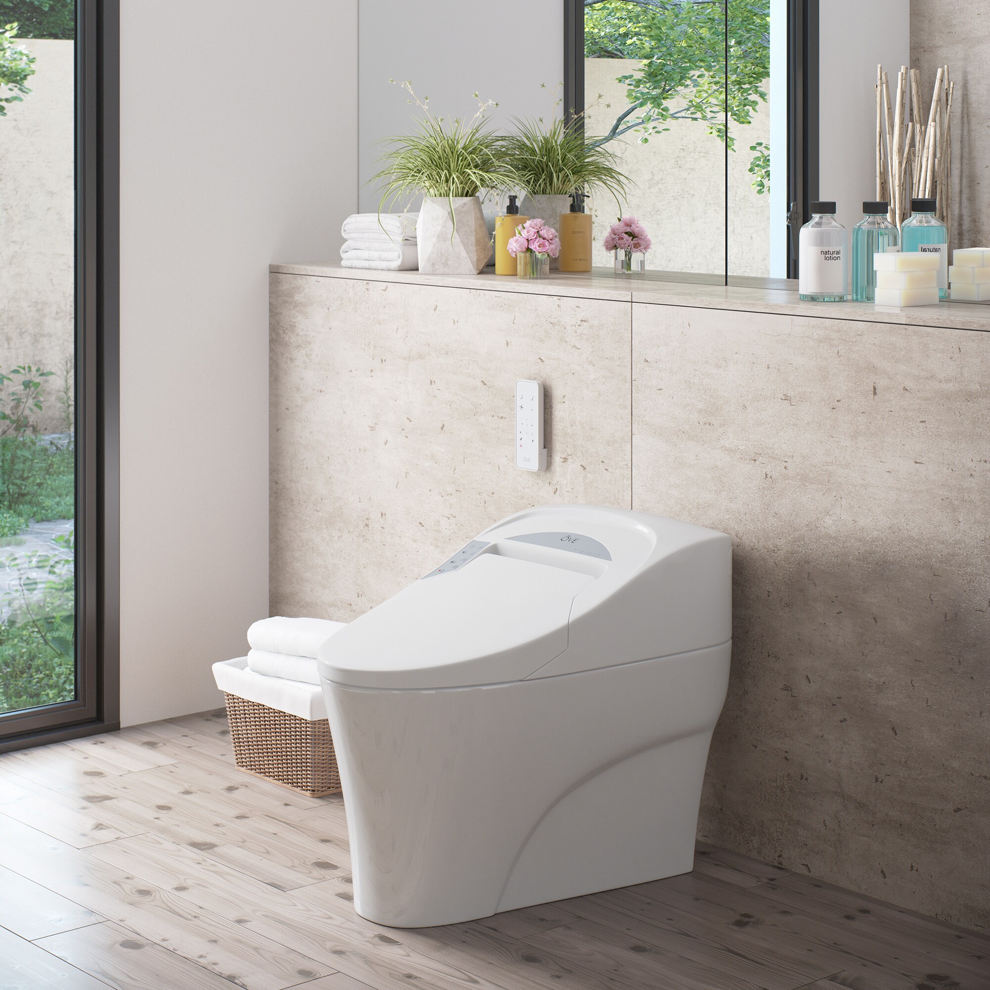 Sanitario alargado individual blanco OVE Decors con cierre suave inteligente, etiquetado WaterSense de 1.28 GPF y conexión de 12 pulgadas.