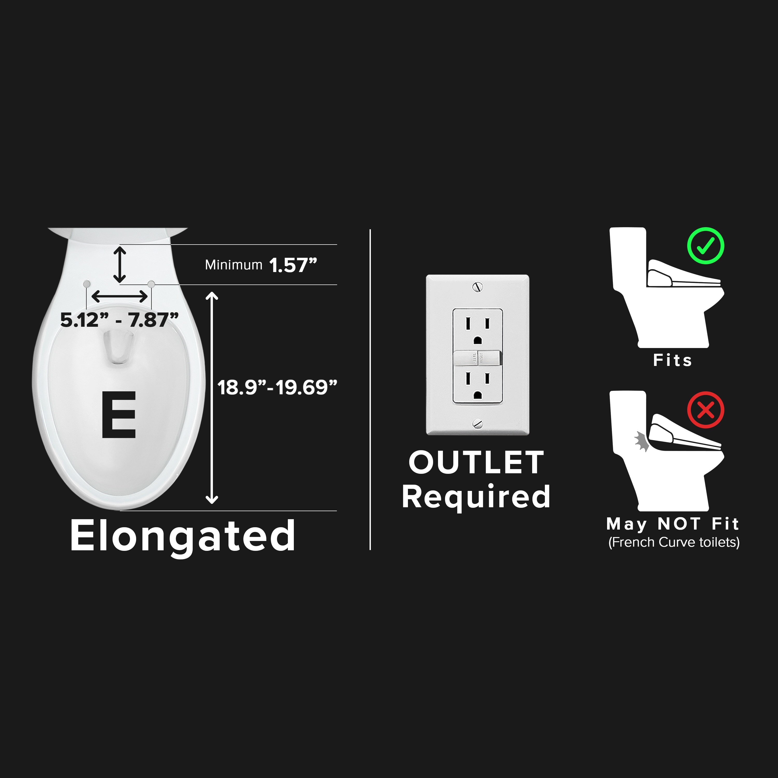 Asiento de Inodoro Bidet de Plástico Blanco con Cierre Suave y Calentador - SB-1200ER