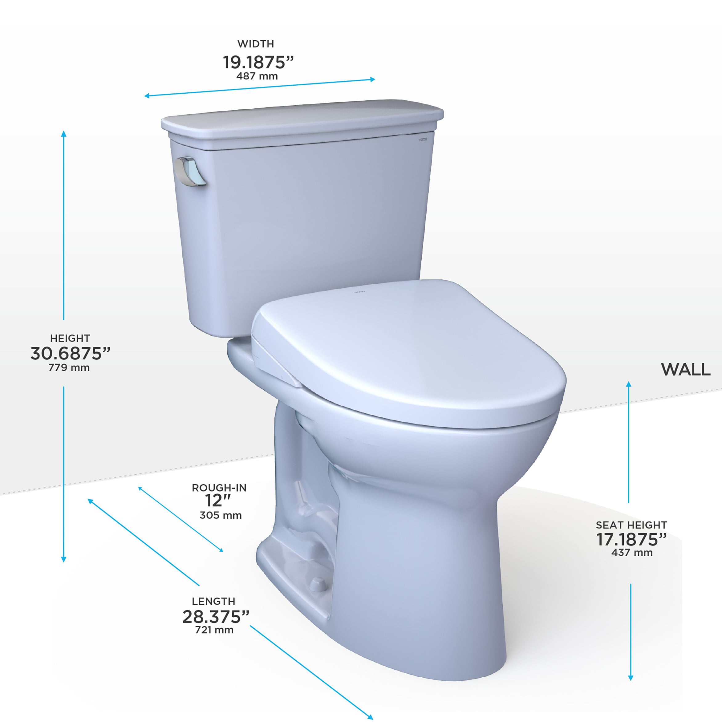 TOTO Drake Algodón Blanco Individual Alargado Altura Estándar Cierre Suave Bidet de 2 piezas Rough-In 12 pulgadas 1.28 GPF MW7864726CEFGA-01