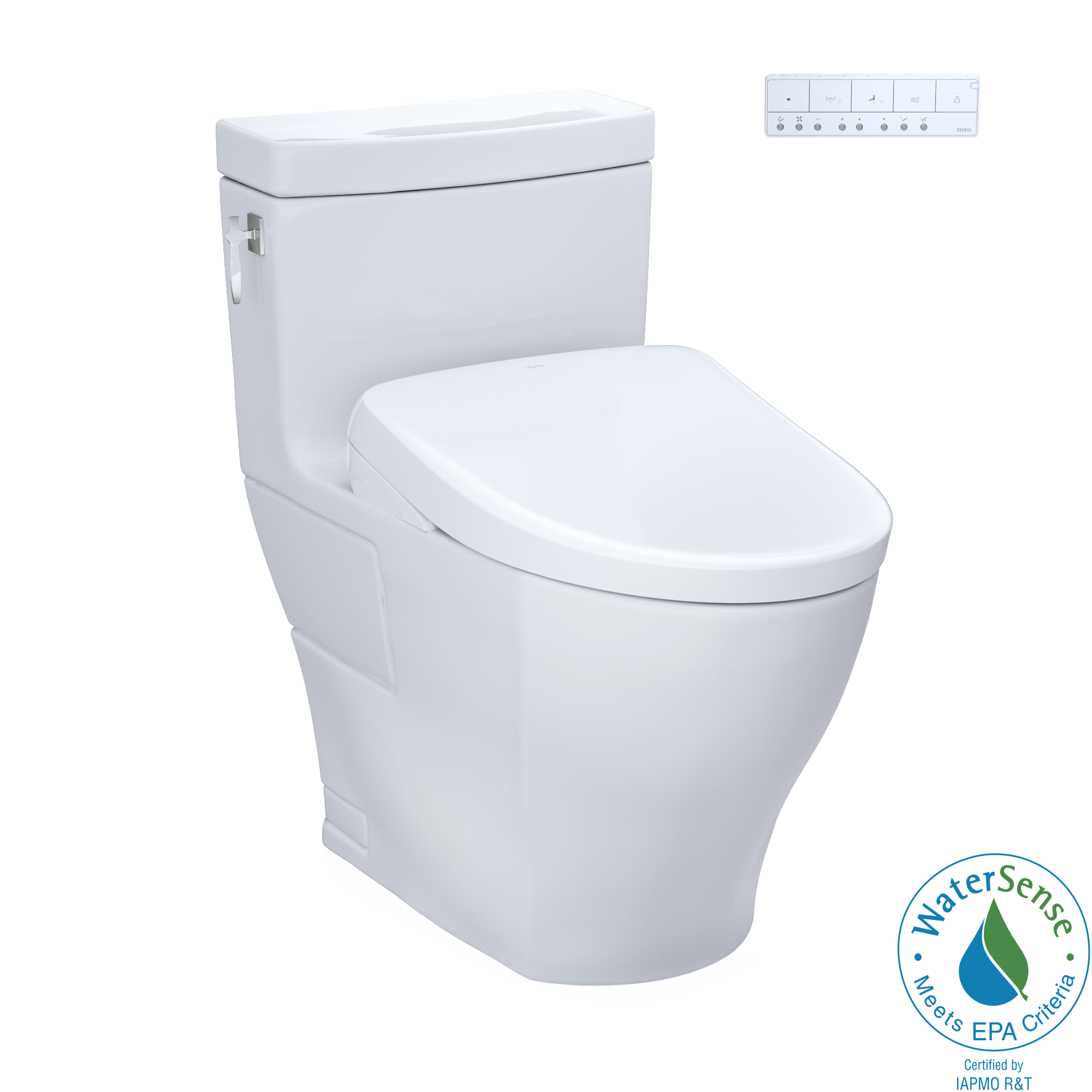 Bidé de una sola pieza de altura de silla alargada en blanco de algodón suave con cierre suave de TOTO Aimes 1.28 GPF MW6264736CEFG-01.