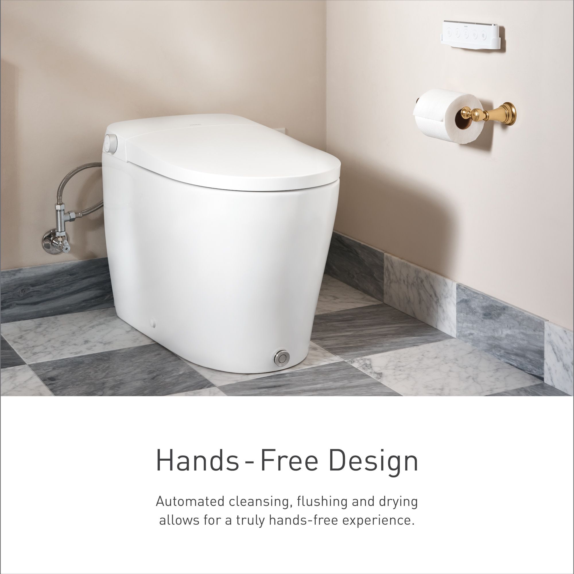 Bidet inteligente de una pieza con altura de silla alargada y cierre suave en color blanco de Moen