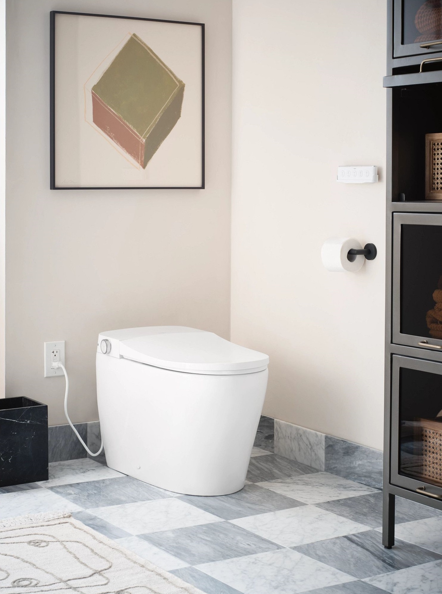 Bidet inteligente de una pieza con altura de silla alargada y cierre suave en color blanco de Moen