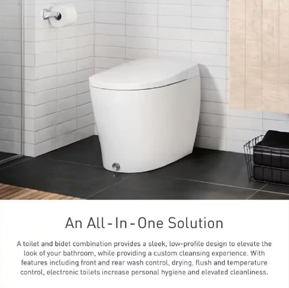 Bidet inteligente de una pieza con altura de silla alargada y cierre suave en color blanco de Moen
