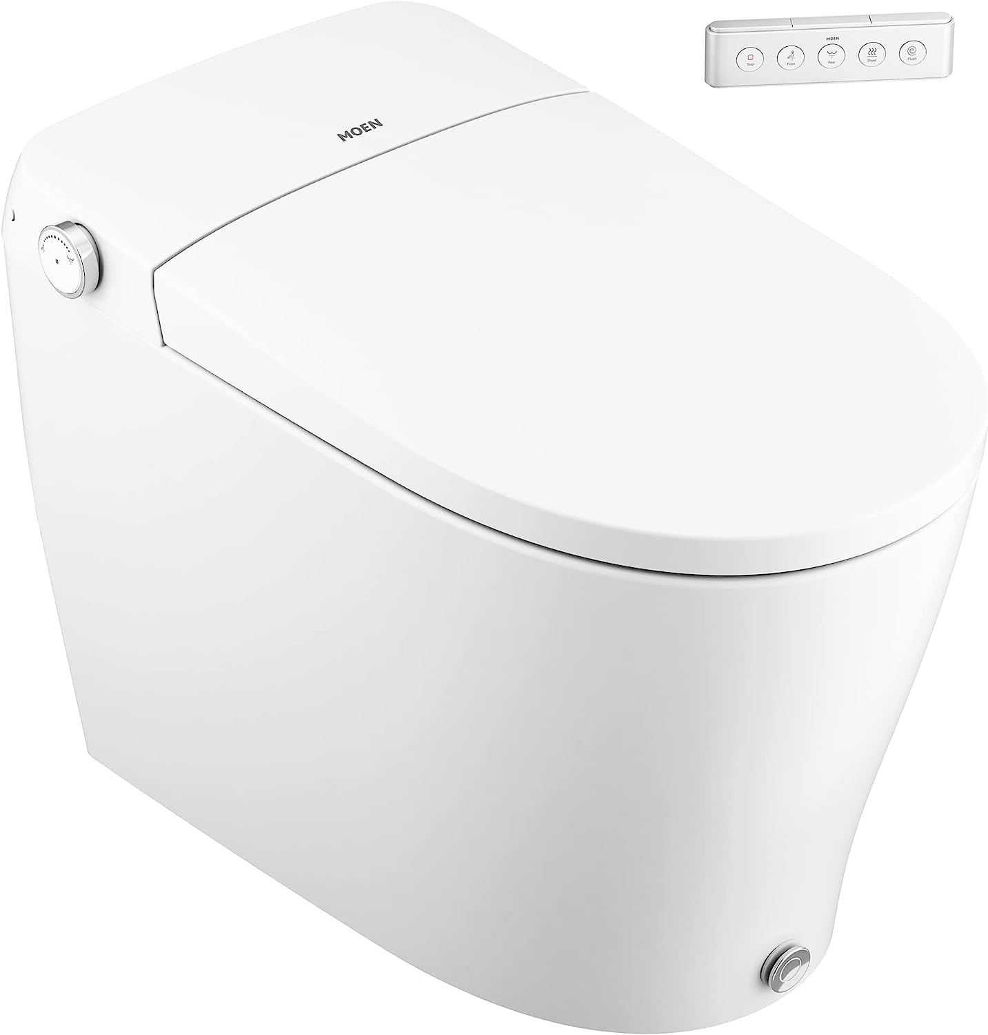 Bidet inteligente de una pieza con altura de silla alargada y cierre suave en color blanco de Moen