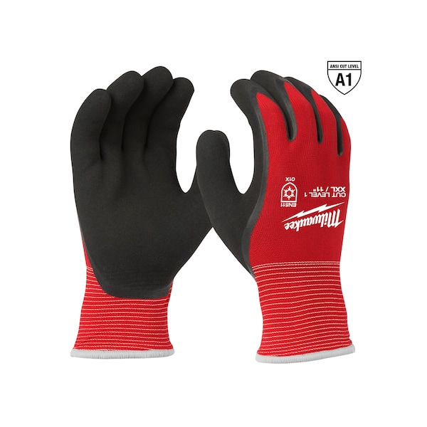 Guantes sumergidos Milwaukee Tool nivel de corte 1 con aislamiento de invierno - 2X-Grande (12 pares), nivel de corte A2, rojo/negro - 48-22-8914B.