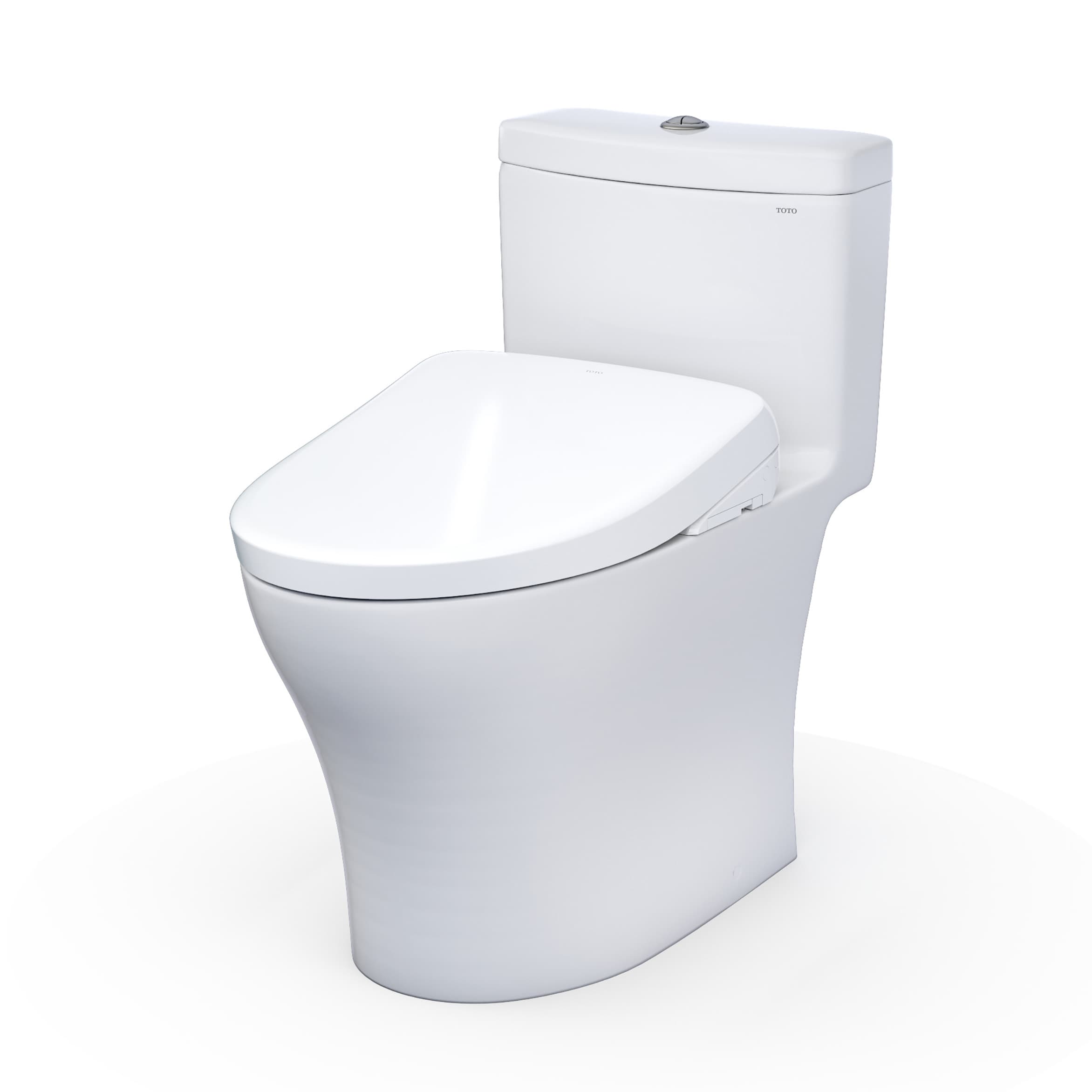 Inodoro bidé de una pieza Aquia Cotton White de TOTO con altura de silla alargada y doble descarga de 1.28 GPF con 12 pulgadas de descarga áspera.