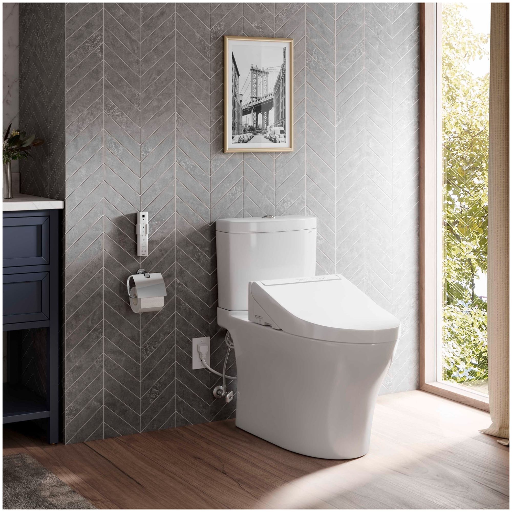 Inodoro TOTO Aquia IV Blanco Algodón de Descarga Dual con Asiento Suave de Altura Estándar, Bidé de 2 Piezas, Compatible con WaterSense de 1.28 GPF y Empaque de 12 Pulgadas.