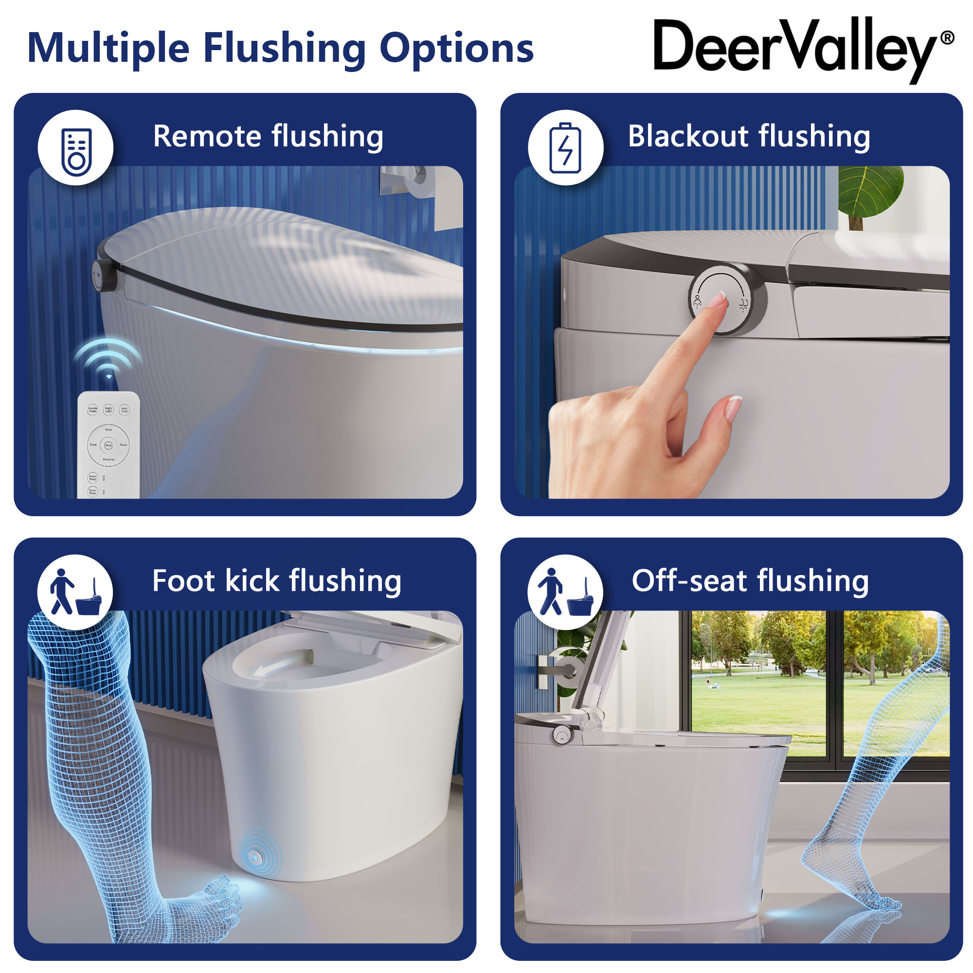 DeerValley Apex Blanco Descarga sin Contacto Tipo Alargado Altura Estándar Suave Cierre Automático Bidet de una Pieza 12 pulgadas Áspero 1.28 GPF DV-1S0019