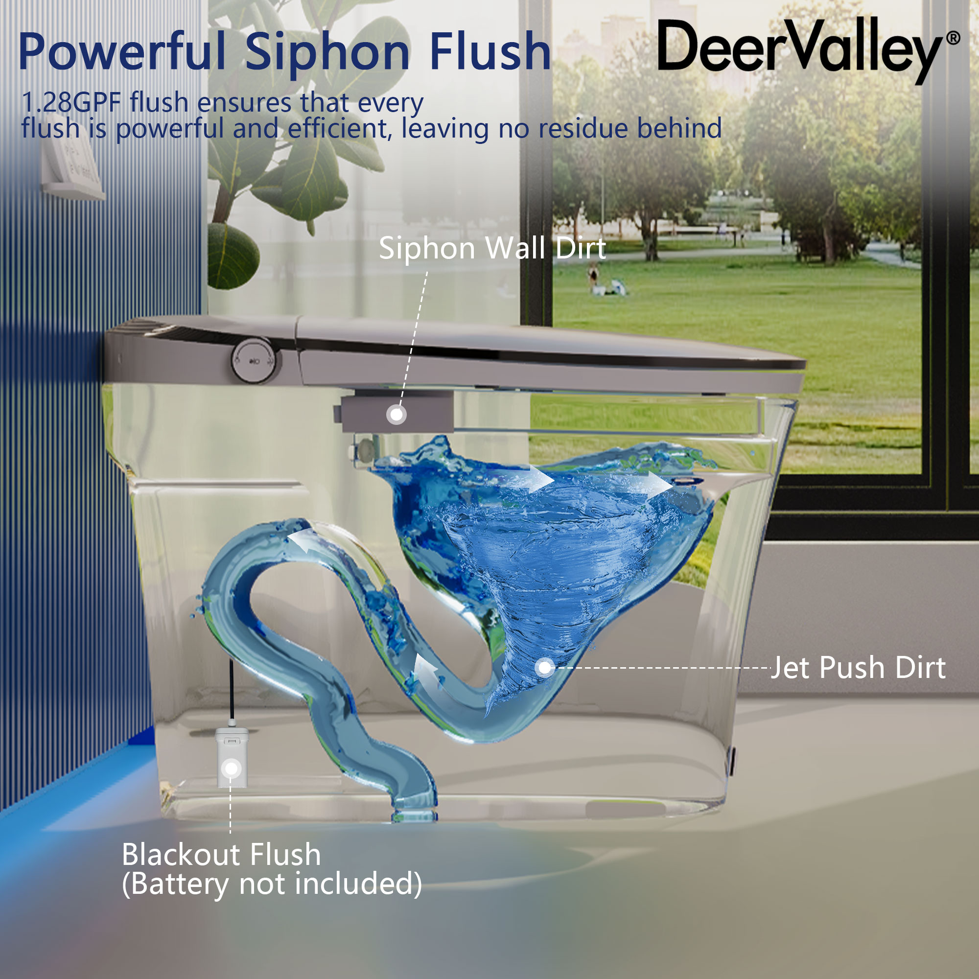 DeerValley Apex Blanco Descarga sin Contacto Tipo Alargado Altura Estándar Suave Cierre Automático Bidet de una Pieza 12 pulgadas Áspero 1.28 GPF DV-1S0019
