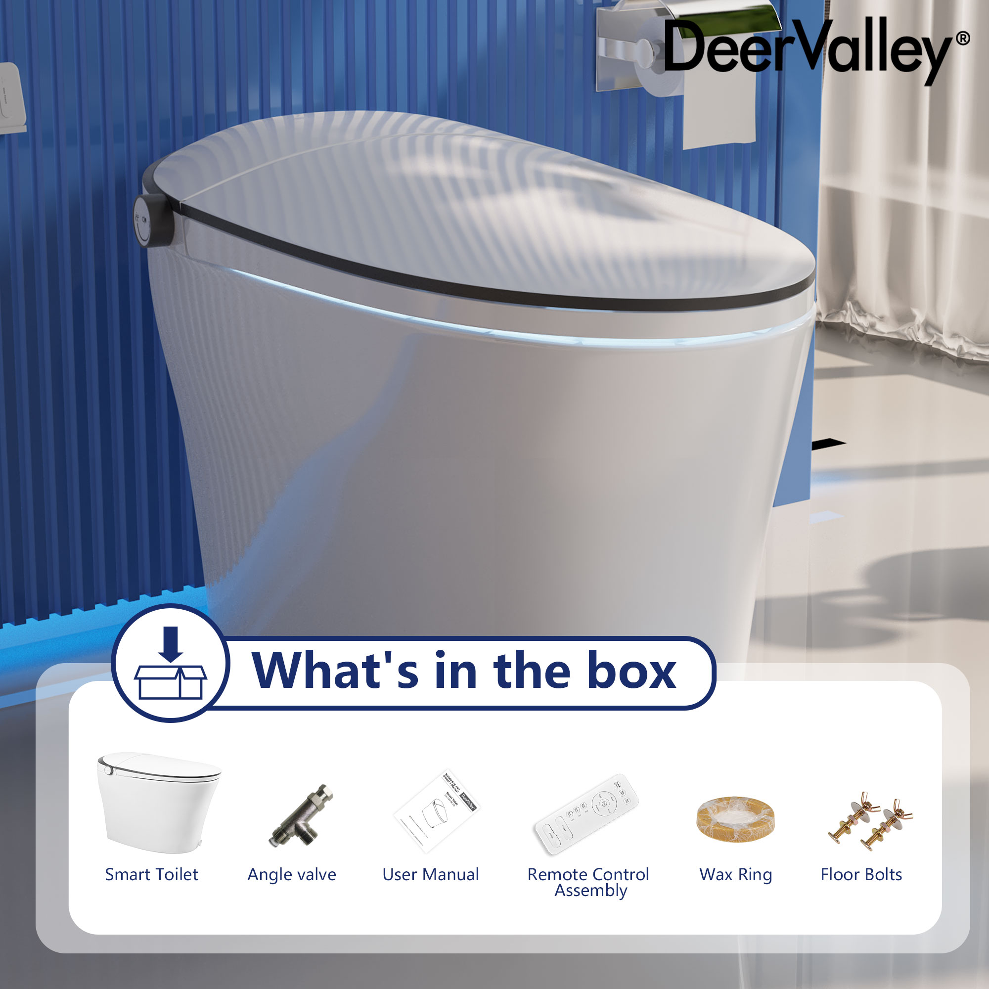 DeerValley Apex Blanco Descarga sin Contacto Tipo Alargado Altura Estándar Suave Cierre Automático Bidet de una Pieza 12 pulgadas Áspero 1.28 GPF DV-1S0019