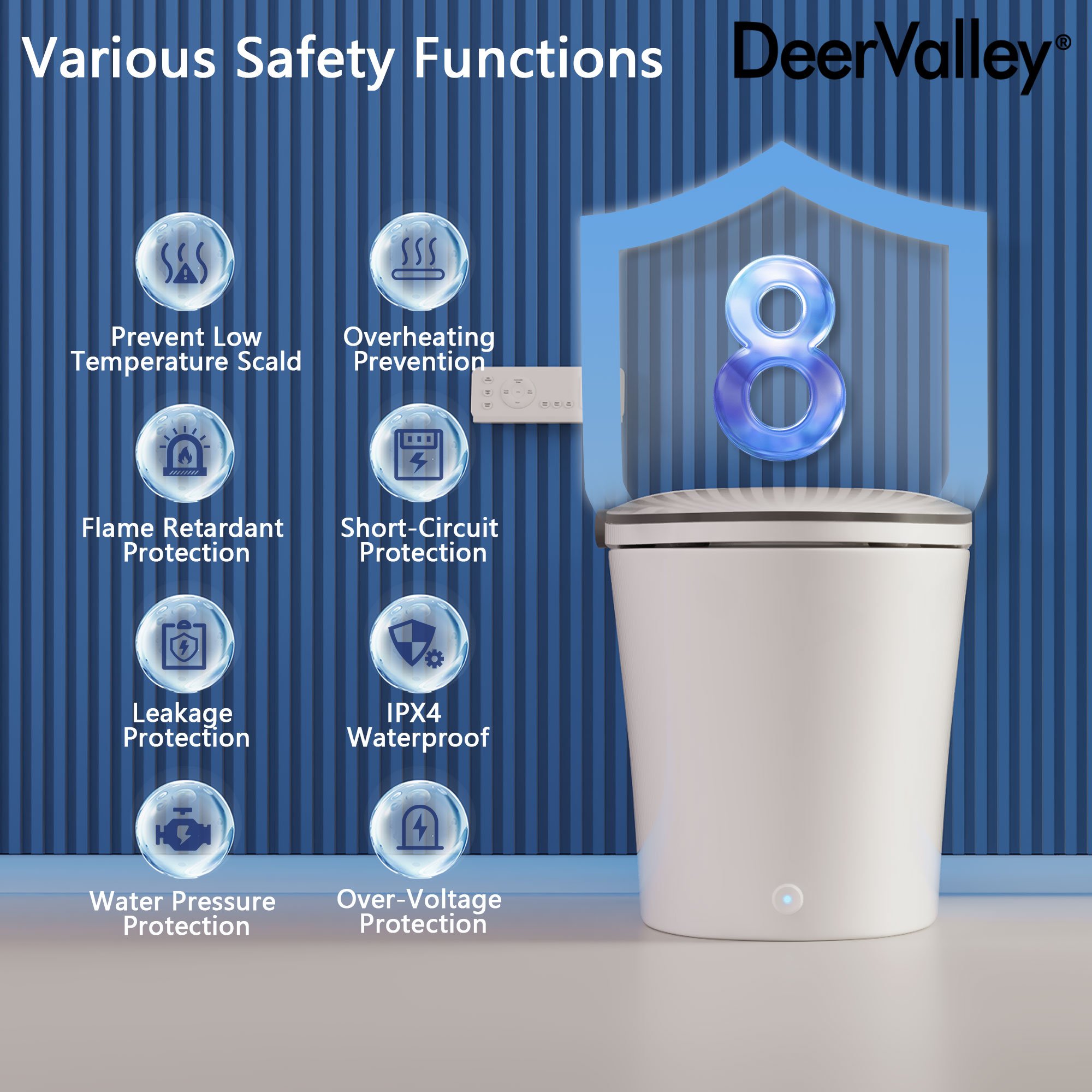 DeerValley Apex Blanco Descarga sin Contacto Tipo Alargado Altura Estándar Suave Cierre Automático Bidet de una Pieza 12 pulgadas Áspero 1.28 GPF DV-1S0019