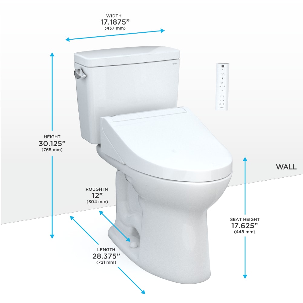 TOTO Drake Algodón Sencillo Alargado con Altura Estándar Cierre Suave de 2 Piezas Bidet con Descarga de 12 pulgadas con Etiqueta WaterSense de 1.28 GPF MW7763084CEFG-01