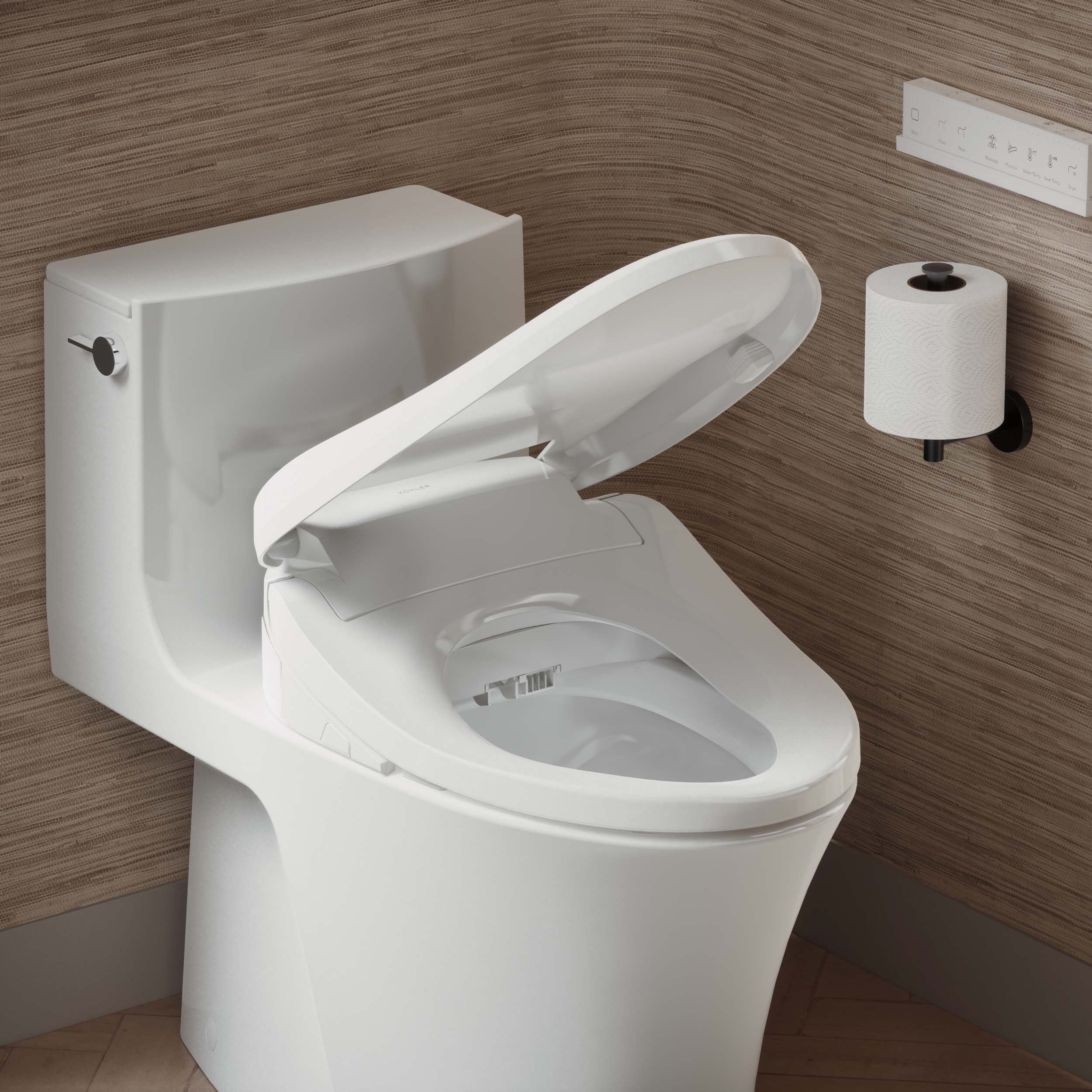 Asiento de Inodoro con Bidé Calentado Cierre Suave Elongado Blanco de Plástico PureWash E820 de KOHLER K-8298-CR-0