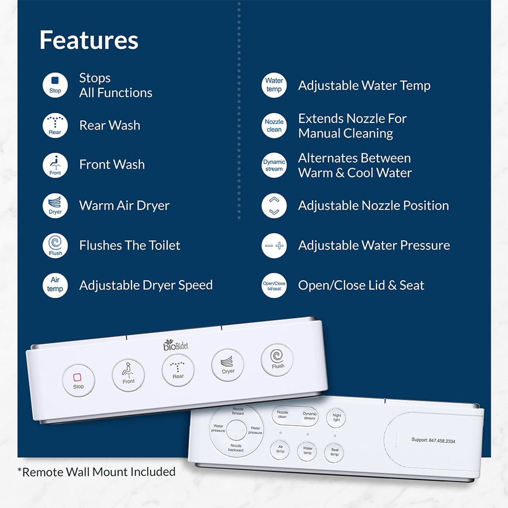 Bidé Bio Bidet Discovery DLX Blanco Alargado Altura estándar 12 pulgadas de instalación bruta