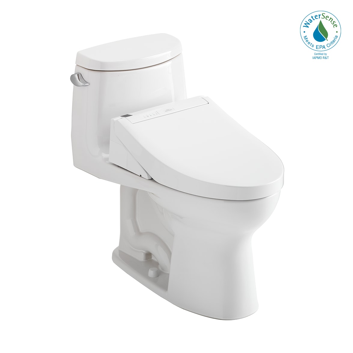 Bidet TOTO Washlet+ Blanco Algodón Individual Alargado Altura Estándar Soft Close de una sola pieza con Descarga Suave de 12 pulgadas y Etiqueta WaterSense de 1.28 GPF MW6043084CEFG-01