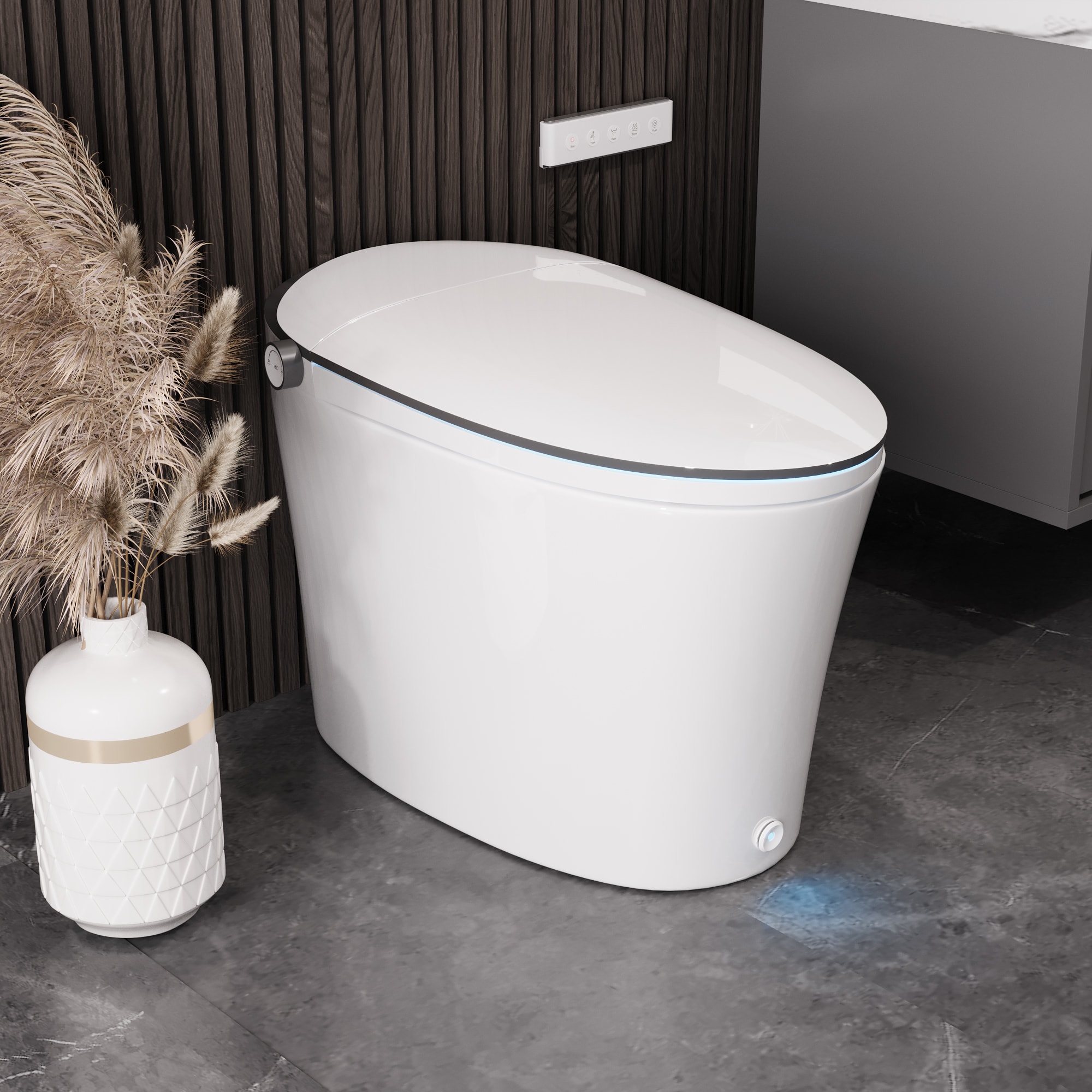 DeerValley Vertex Blanco Sin Contacto Descarga Suave Inteligente Estándar Altura Alargado 1 Pieza Bidet 12 pulgadas 1.28 GPF DV-1S0019-V3