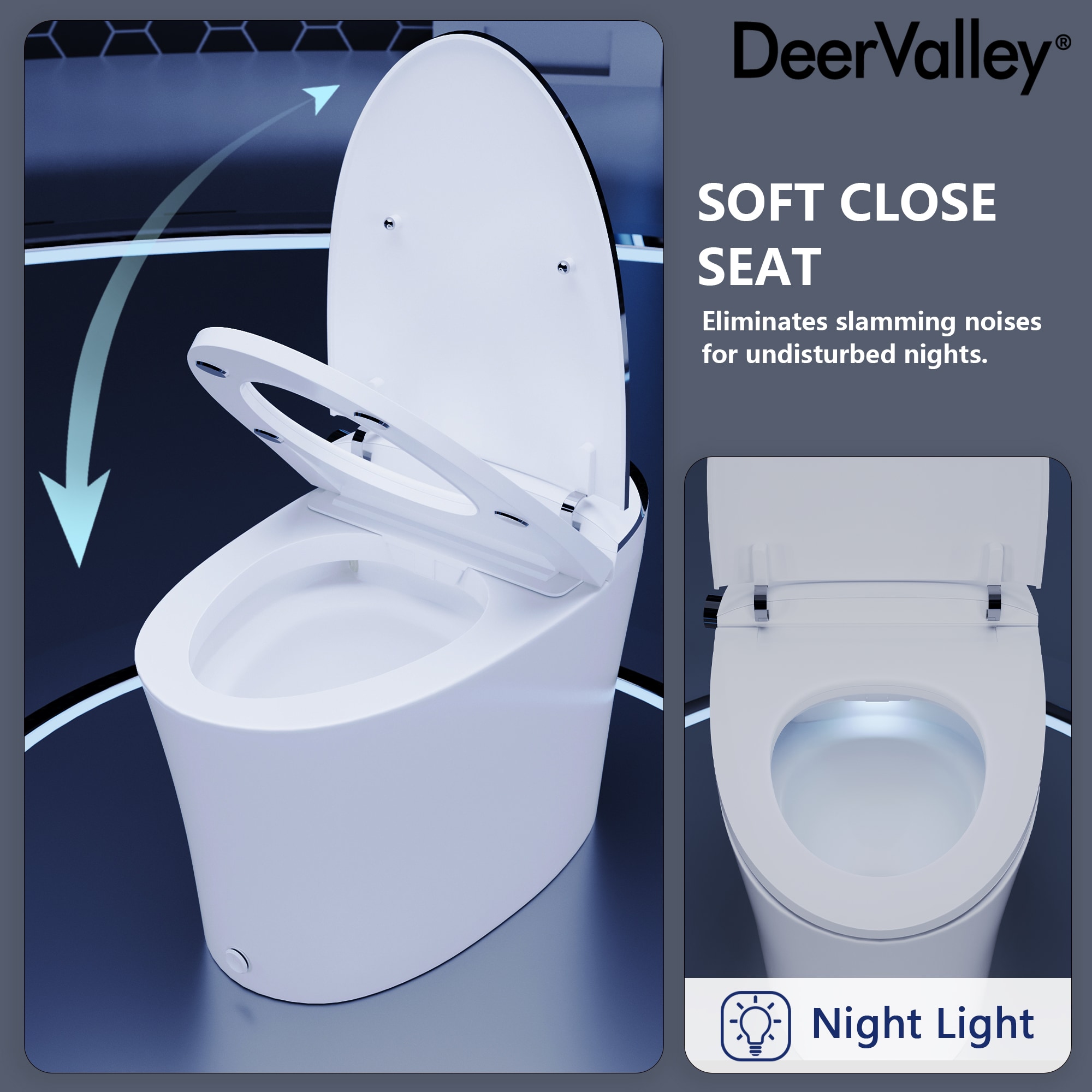 DeerValley Vertex Blanco Sin Contacto Descarga Suave Inteligente Estándar Altura Alargado 1 Pieza Bidet 12 pulgadas 1.28 GPF DV-1S0019-V3