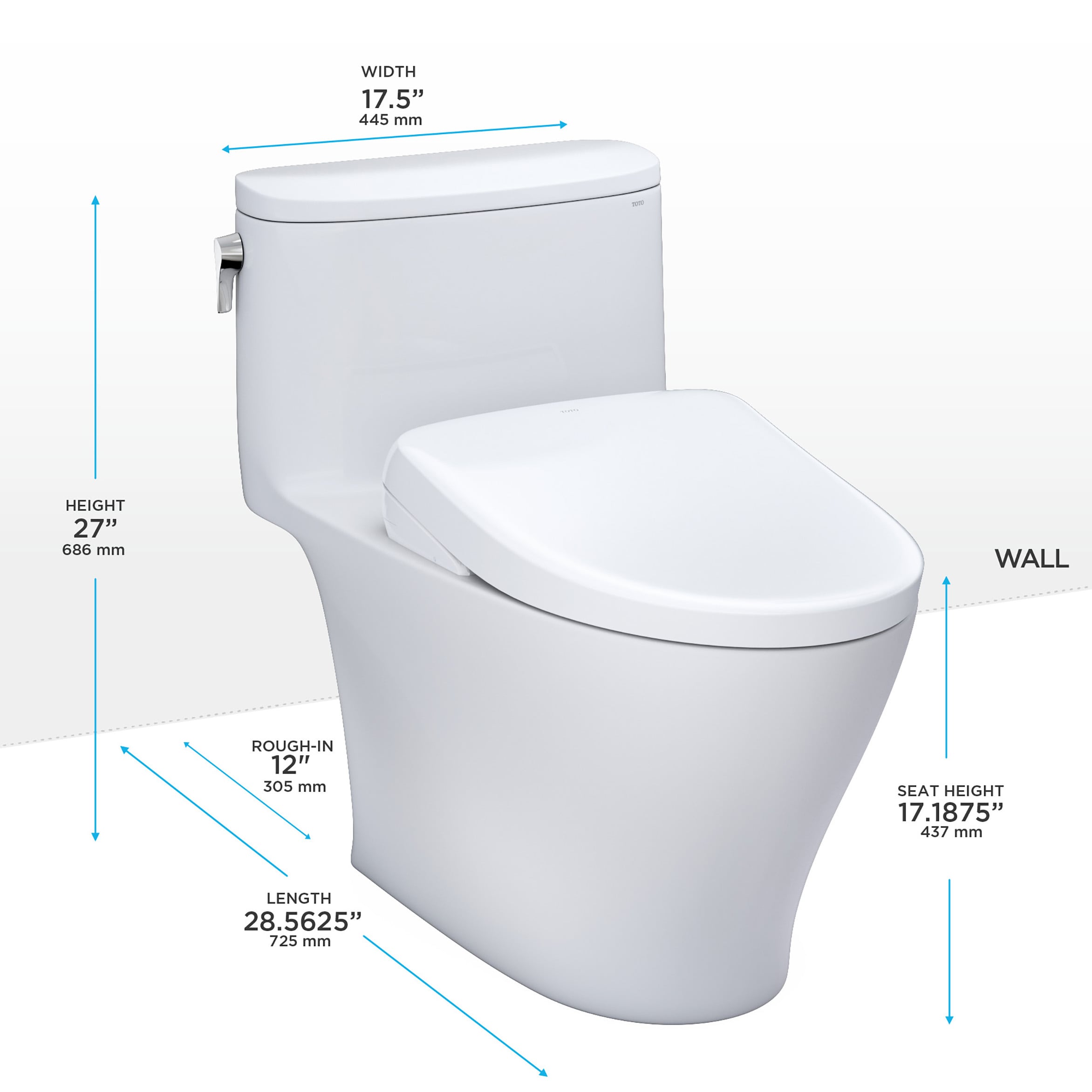 Inodoro Bidet de Una Pieza alzado a altura de silla de la línea Nexus de TOTO en color Blanco de Algodón con Descarga de 1.28 GPF y Elongado de 12 pulgadas.