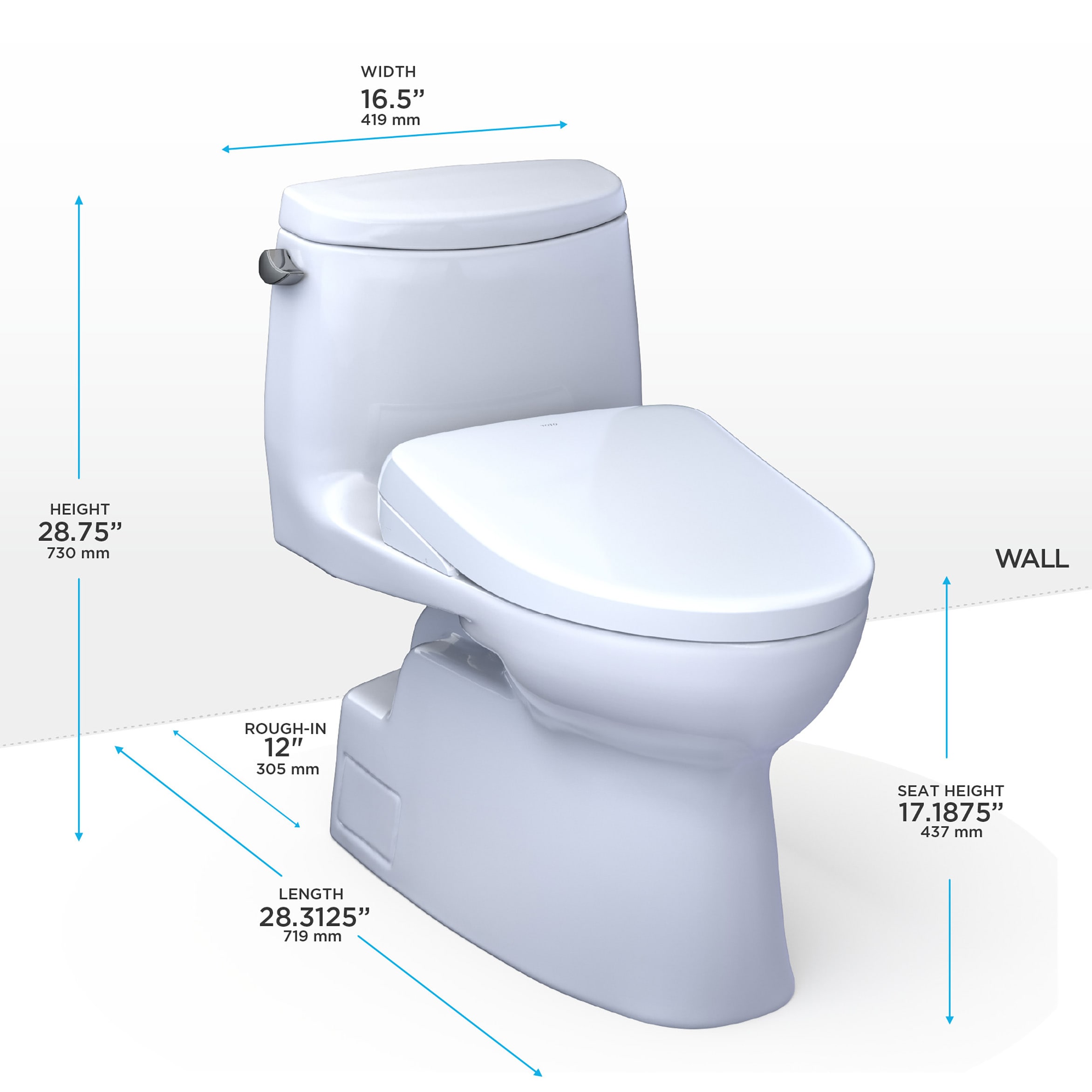 TOTO WASHLET+ Blanco Algodón Individual Alargado Altura Estándar Cierre Suave 1 pieza Bidet 12 pulgadas de Margen 1.28 GPF MW6144736CEFGA-01