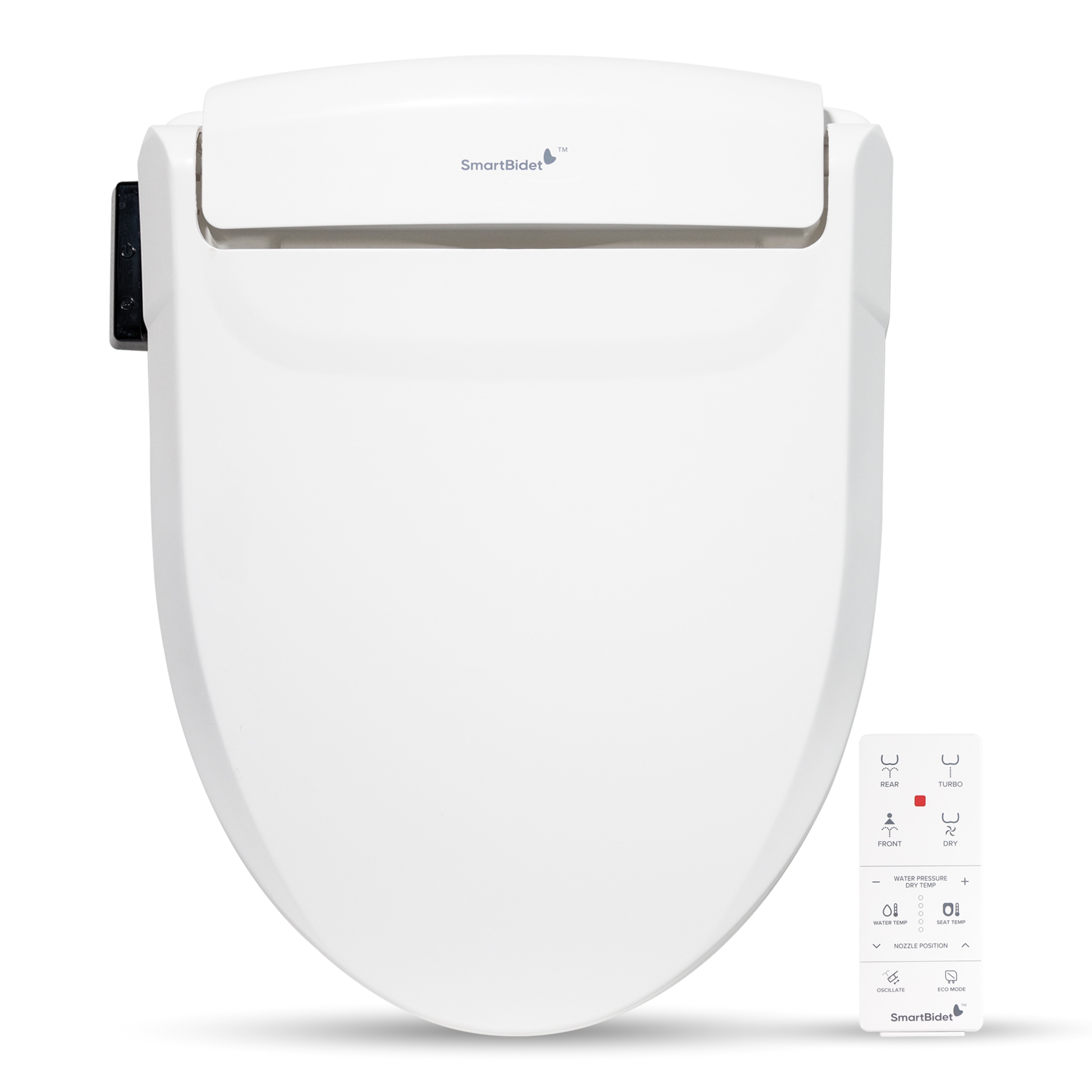 Asiento de baño SmartBidet de plástico color blanco alargado con cierre suave y calentador SB-1000WE