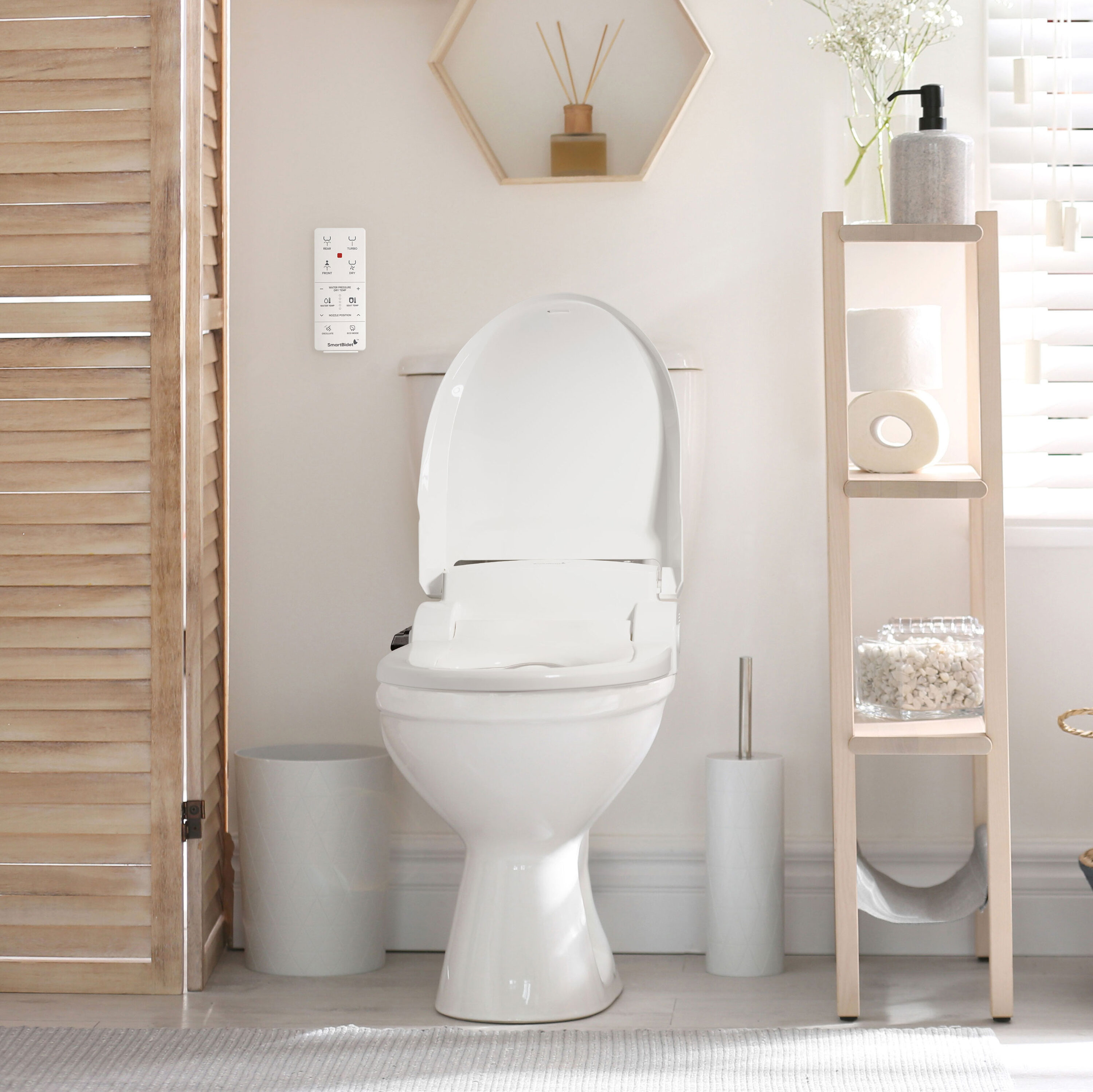 Asiento de baño SmartBidet de plástico color blanco alargado con cierre suave y calentador SB-1000WE
