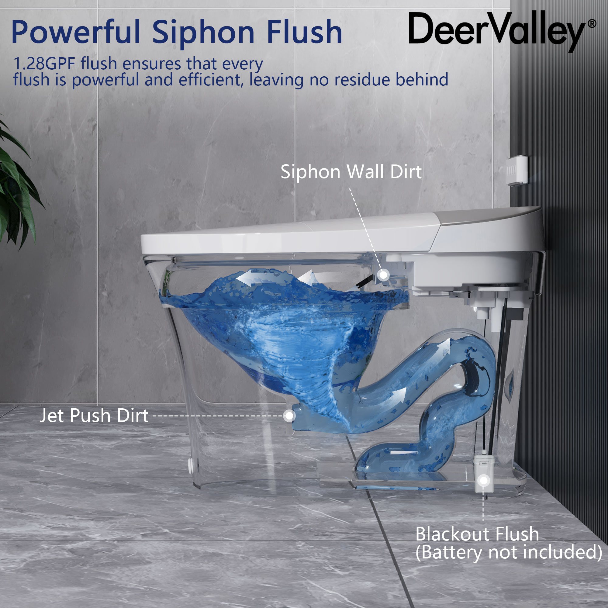 DeerValley Vertex Blanco sin Contacto Auto Limpieza Ergonómico Altura Estándar Suave Cierre 1 pieza Bidet 12 pulgadas Áspero 1.28 GPF DV-1S0150-V3