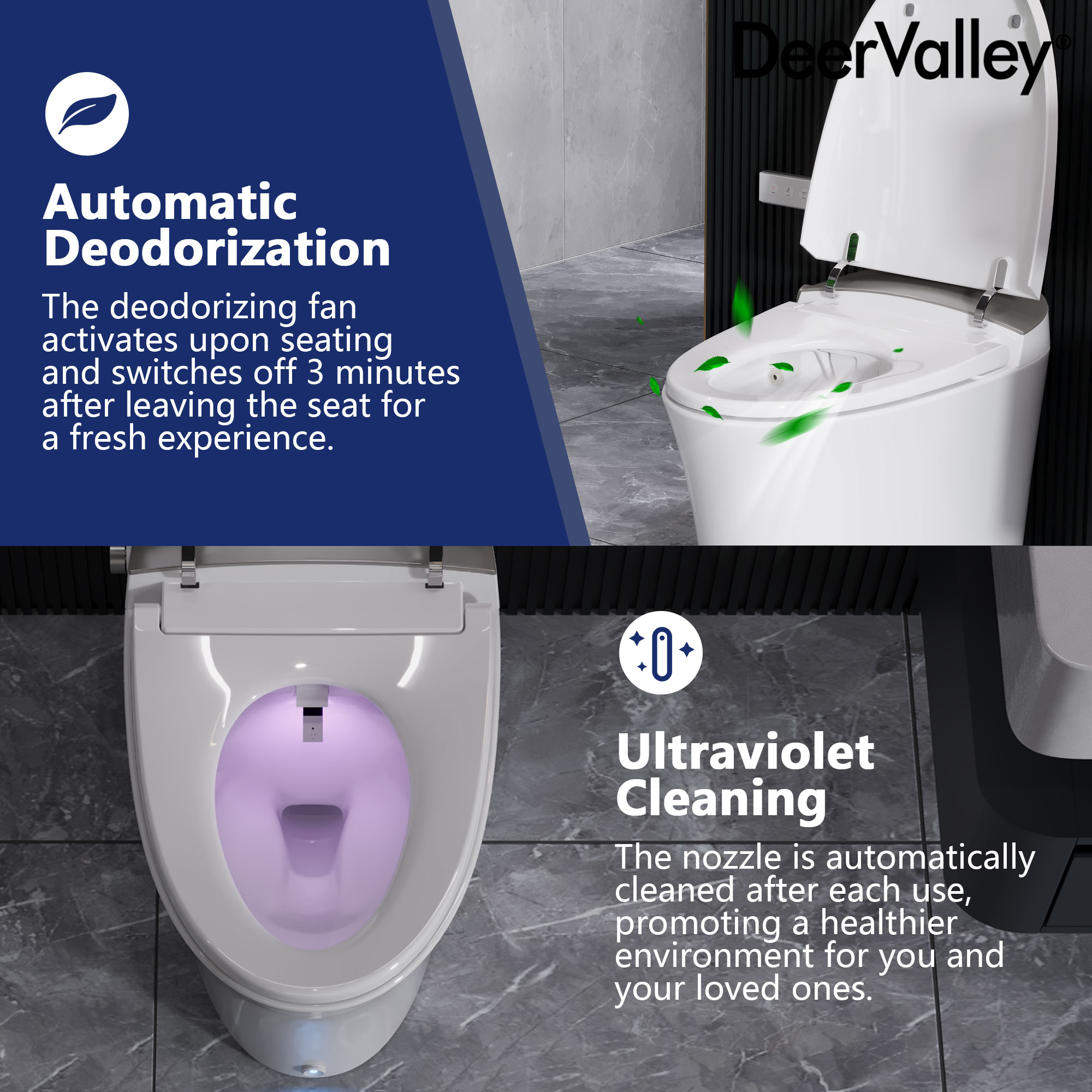 DeerValley Vertex Blanco sin Contacto Auto Limpieza Ergonómico Altura Estándar Suave Cierre 1 pieza Bidet 12 pulgadas Áspero 1.28 GPF DV-1S0150-V3