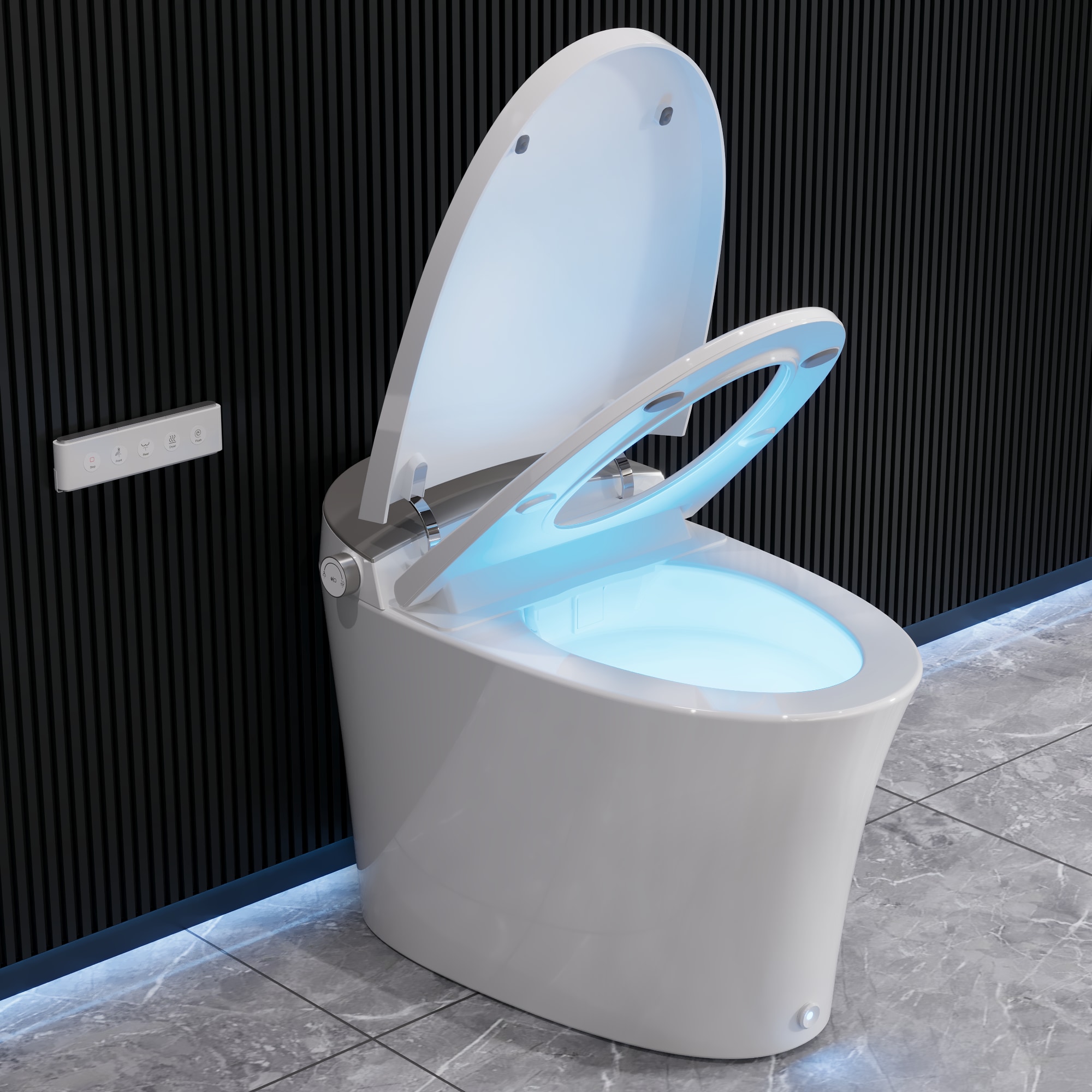 DeerValley Vertex Blanco sin Contacto Auto Limpieza Ergonómico Altura Estándar Suave Cierre 1 pieza Bidet 12 pulgadas Áspero 1.28 GPF DV-1S0150-V3