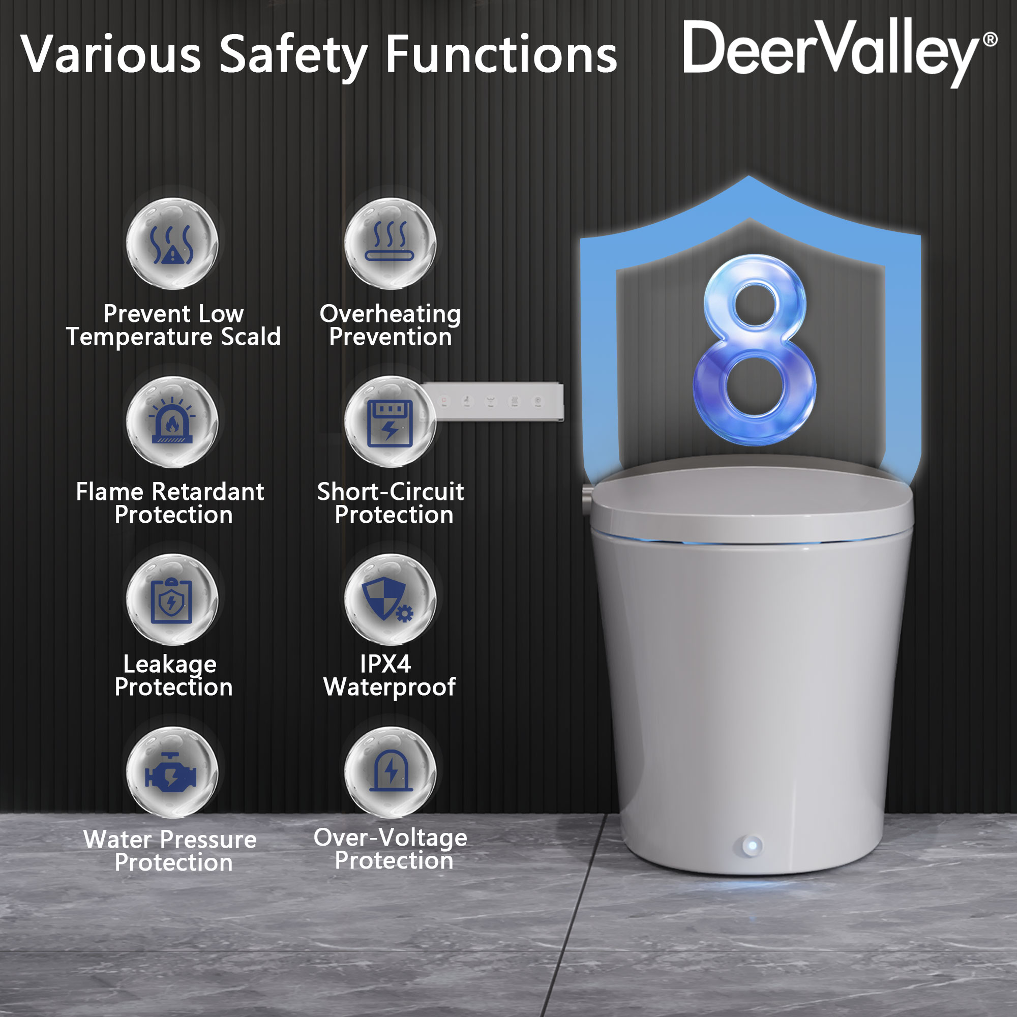 DeerValley Vertex Blanco sin Contacto Auto Limpieza Ergonómico Altura Estándar Suave Cierre 1 pieza Bidet 12 pulgadas Áspero 1.28 GPF DV-1S0150-V3