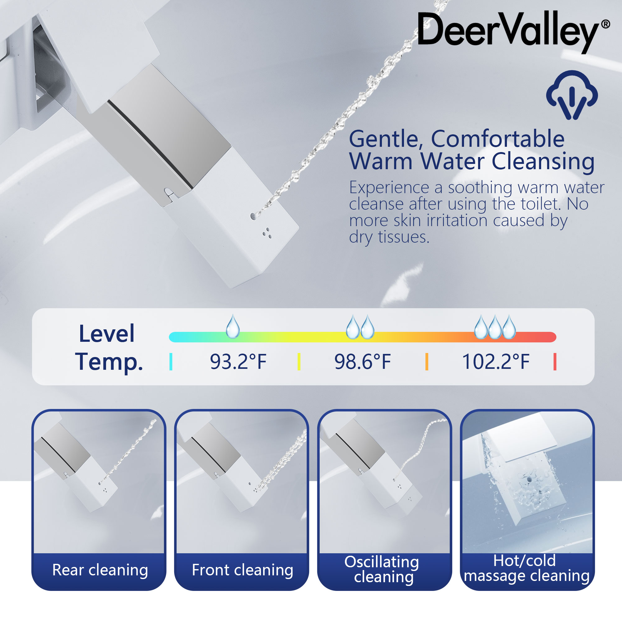 DeerValley Vertex Blanco sin Contacto Auto Limpieza Ergonómico Altura Estándar Suave Cierre 1 pieza Bidet 12 pulgadas Áspero 1.28 GPF DV-1S0150-V3