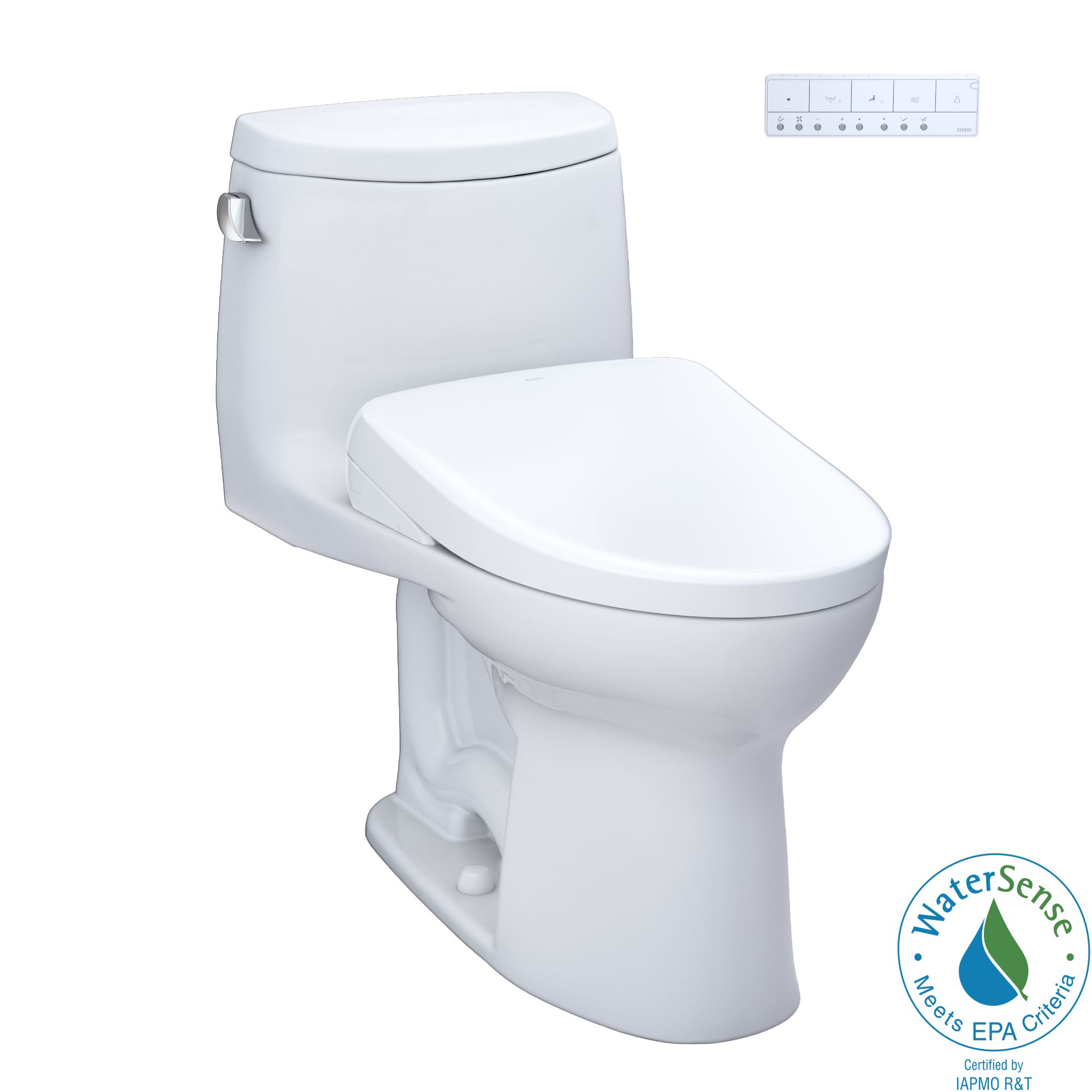 WASHLET+ Blanco Algodón para inodoro alargado de altura de silla con cierre suave de una sola pieza con bidé de 12 pulgadas y descarga de 1.28 GPF MW6044726CEFG-01