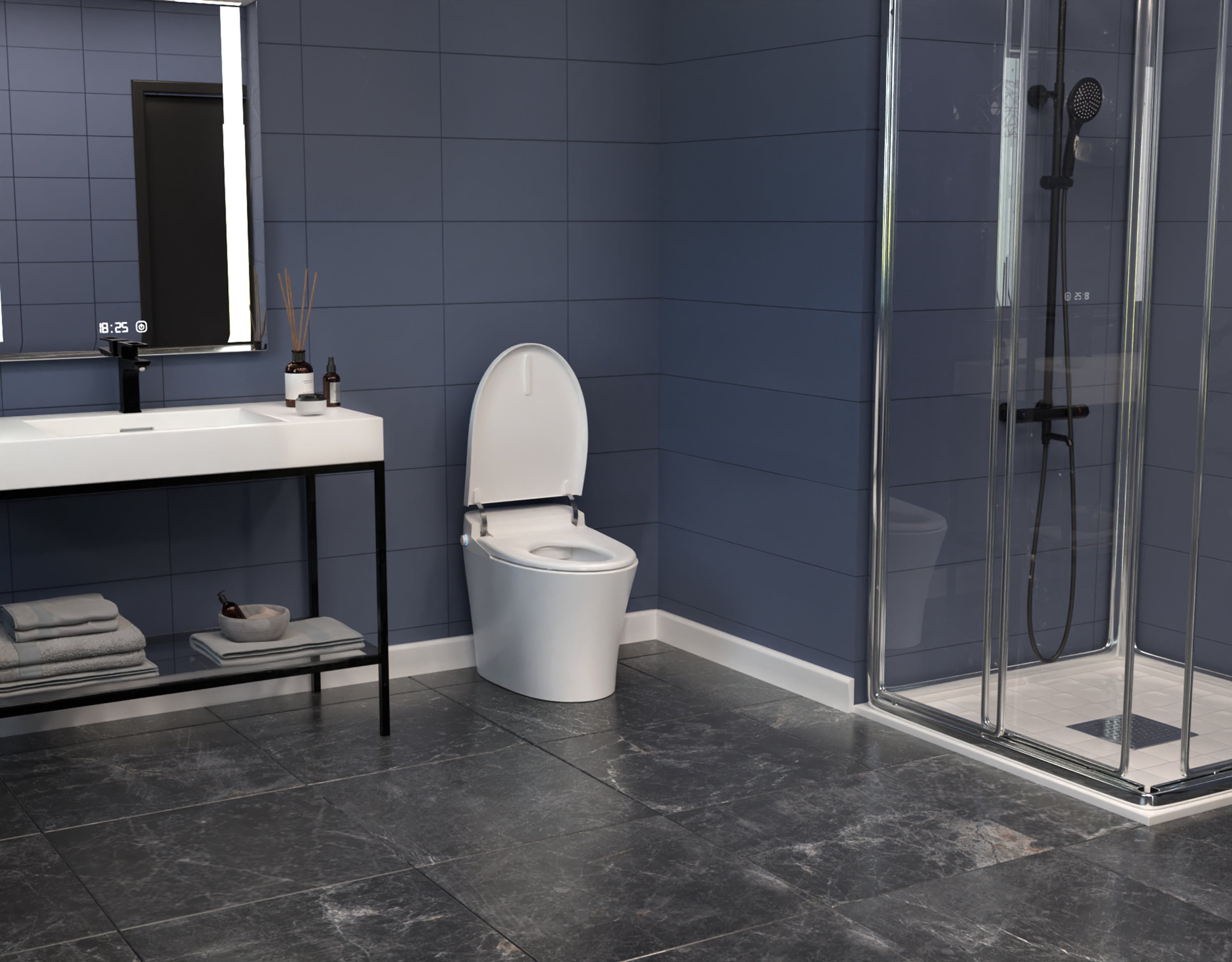 Inodoro con Bidet Integrado y Descarga Sin Contacto en Blanco ANZZI de Altura Estándar con Cierre Suave Inteligente