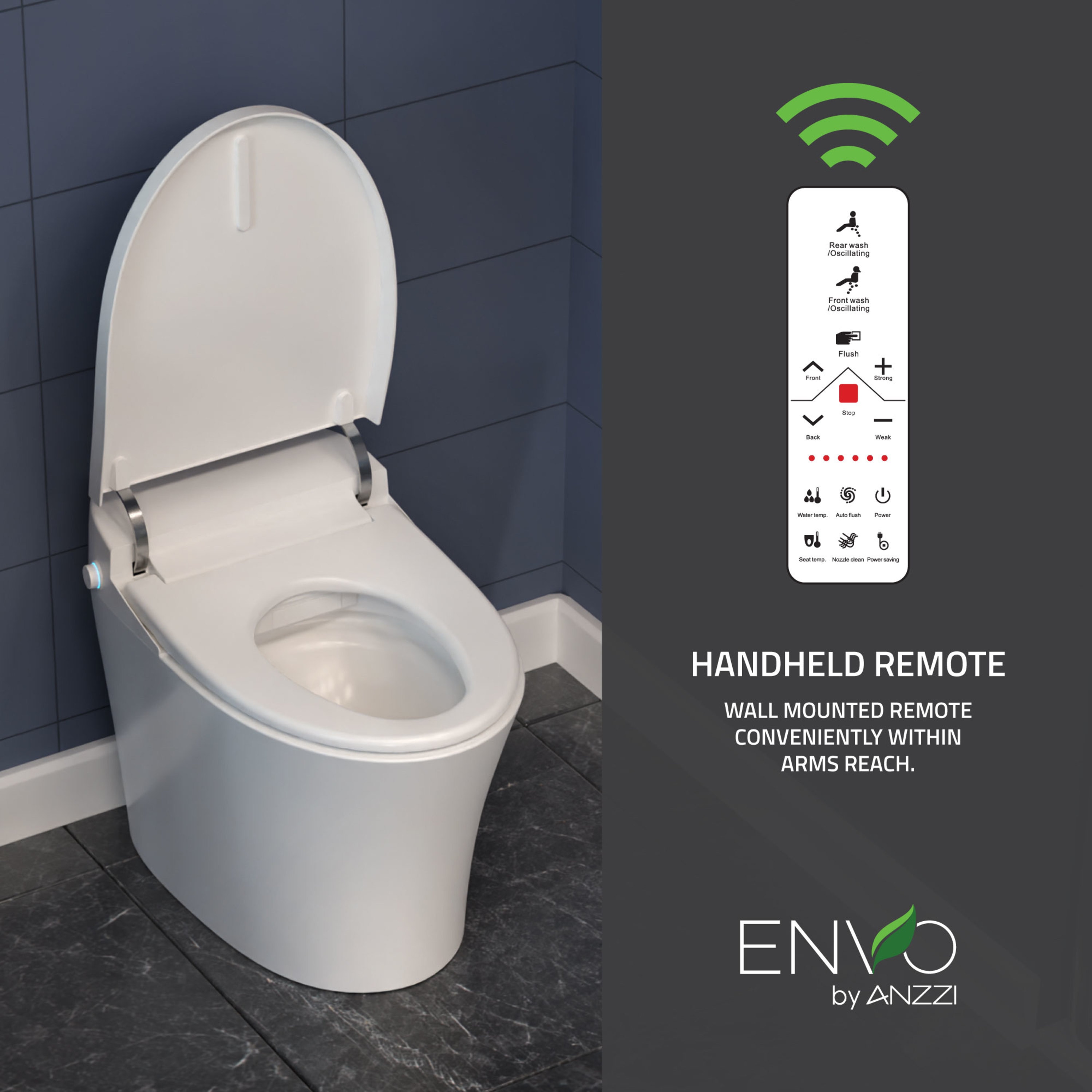 Inodoro con Bidet Integrado y Descarga Sin Contacto en Blanco ANZZI de Altura Estándar con Cierre Suave Inteligente