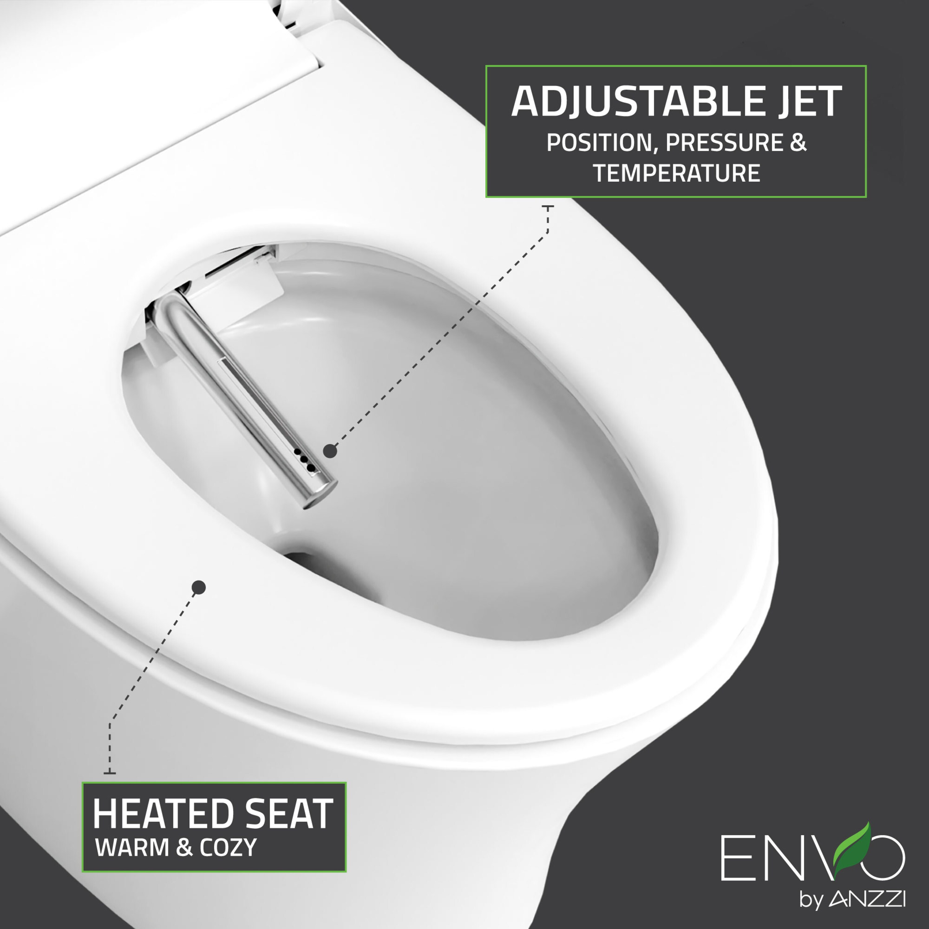 Inodoro con Bidet Integrado y Descarga Sin Contacto en Blanco ANZZI de Altura Estándar con Cierre Suave Inteligente