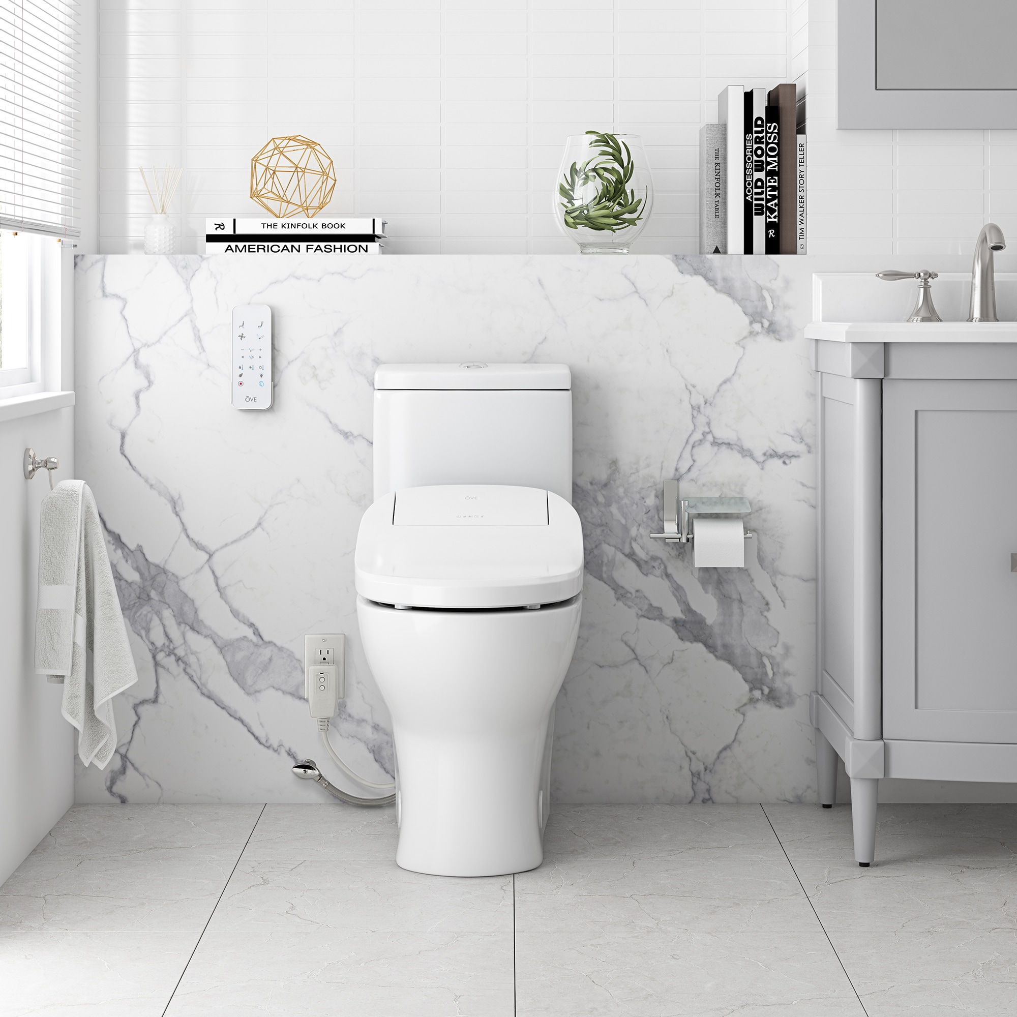 OVE Decors Felix Blanco Bidet de Altura de Silla alargada con Cierre Suave Inteligente de Doble Descarga de 12 pulgadas Rough-In, Etiquetado WaterSense de 1.6 GPF 15WST-FELI15-WHT