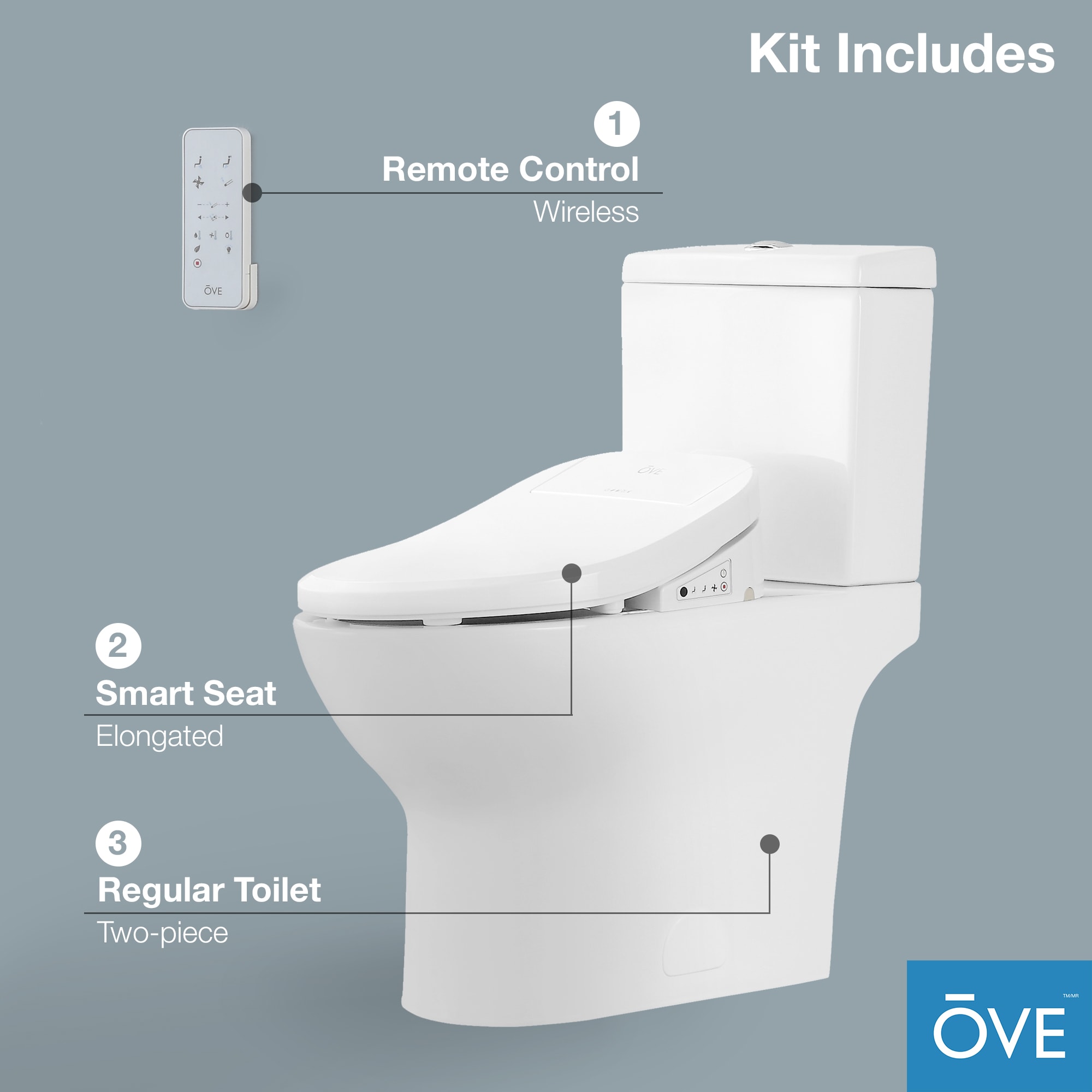 OVE Decors Felix Blanco Bidet de Altura de Silla alargada con Cierre Suave Inteligente de Doble Descarga de 12 pulgadas Rough-In, Etiquetado WaterSense de 1.6 GPF 15WST-FELI15-WHT