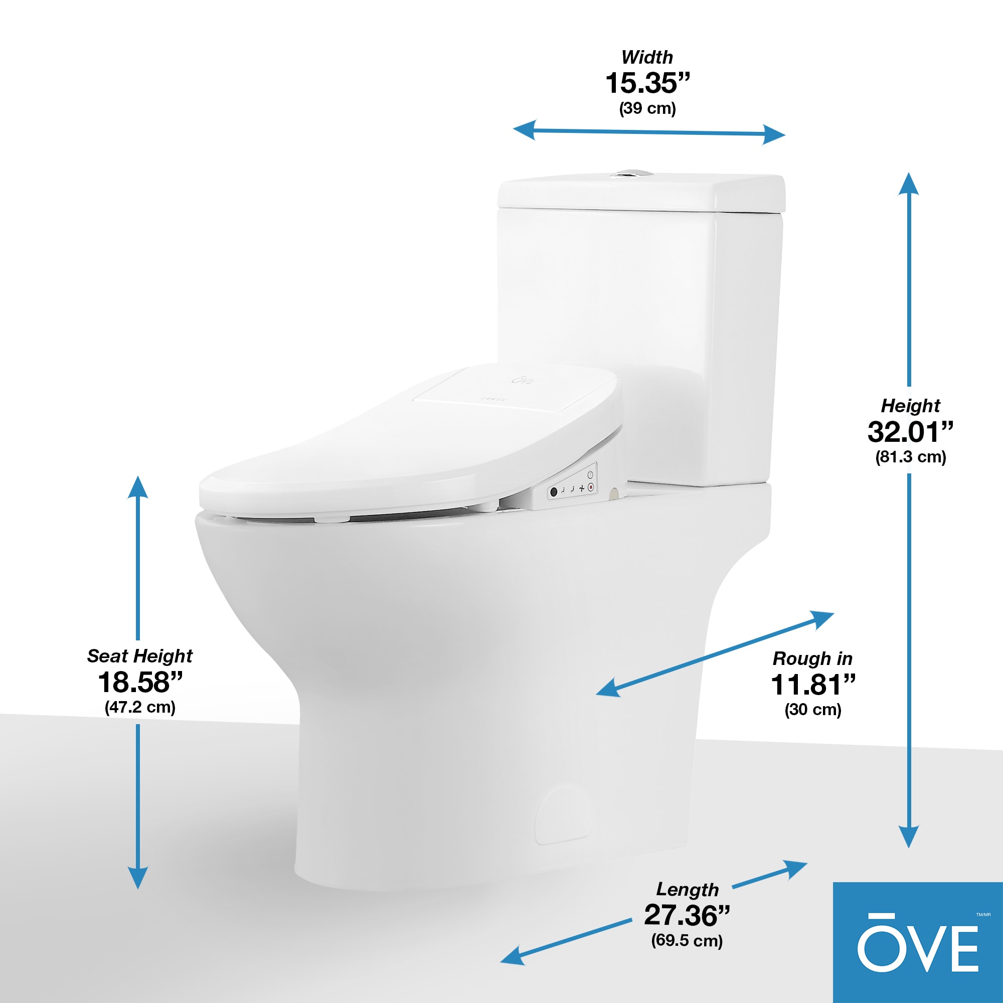 OVE Decors Felix Blanco Bidet de Altura de Silla alargada con Cierre Suave Inteligente de Doble Descarga de 12 pulgadas Rough-In, Etiquetado WaterSense de 1.6 GPF 15WST-FELI15-WHT