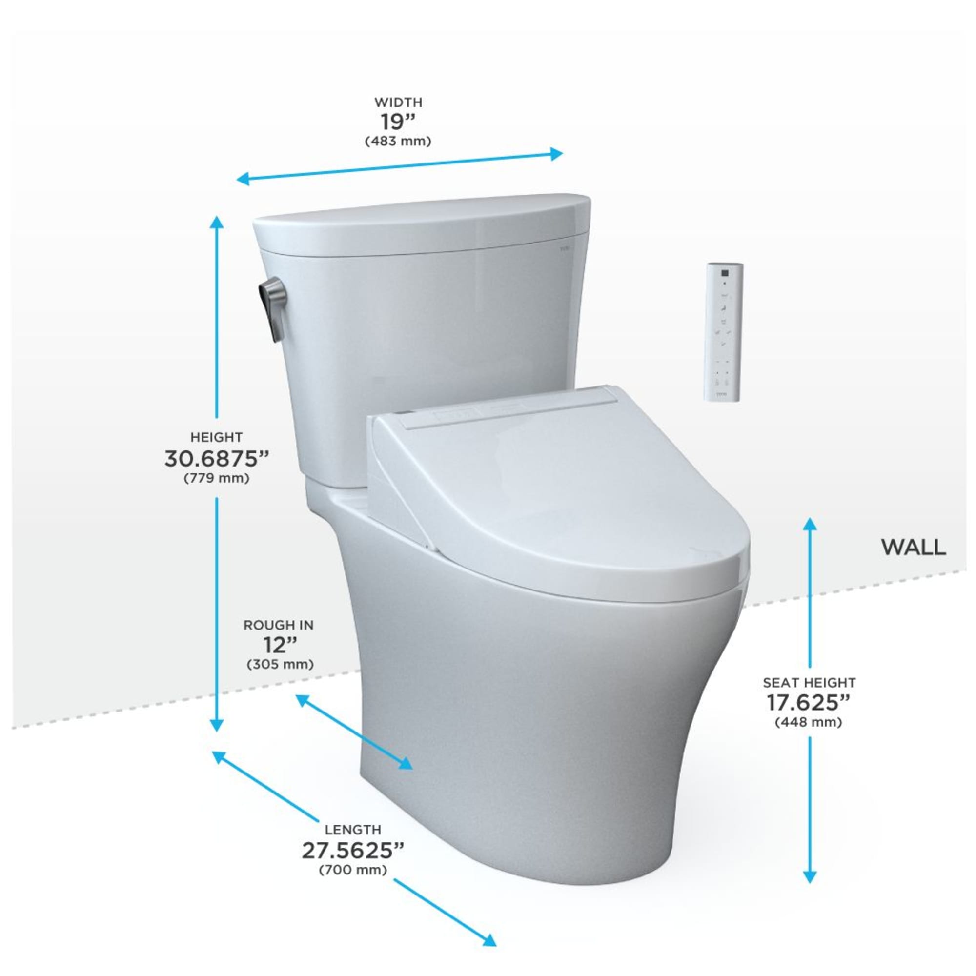TOTO Algodón Blanco con Descarga Doble alargada Altura Estándar Cierre Suave de 2 piezas Bidé 12 pulgadas WaterSense Etiqueta 1.28 GPF MW4483084CEMFGN-01