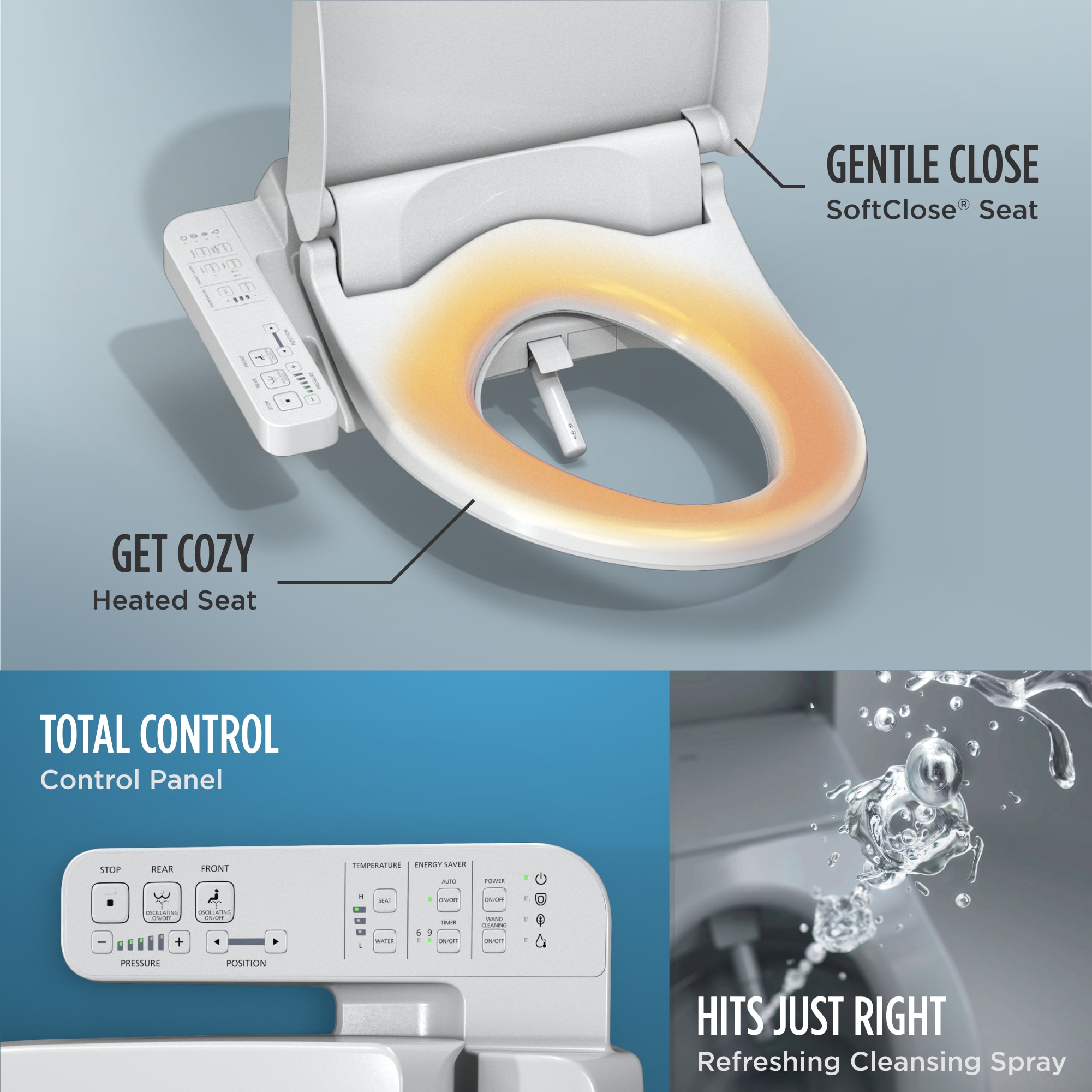 Asiento de baño con bidé calentado, cierre suave y alargado de plástico blanco de algodón TOTO SW3004-01