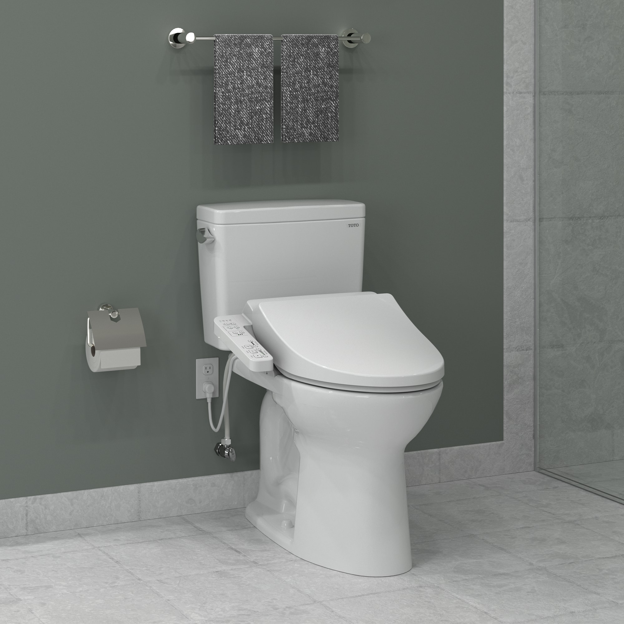 Asiento de baño con bidé calentado, cierre suave y alargado de plástico blanco de algodón TOTO SW3004-01