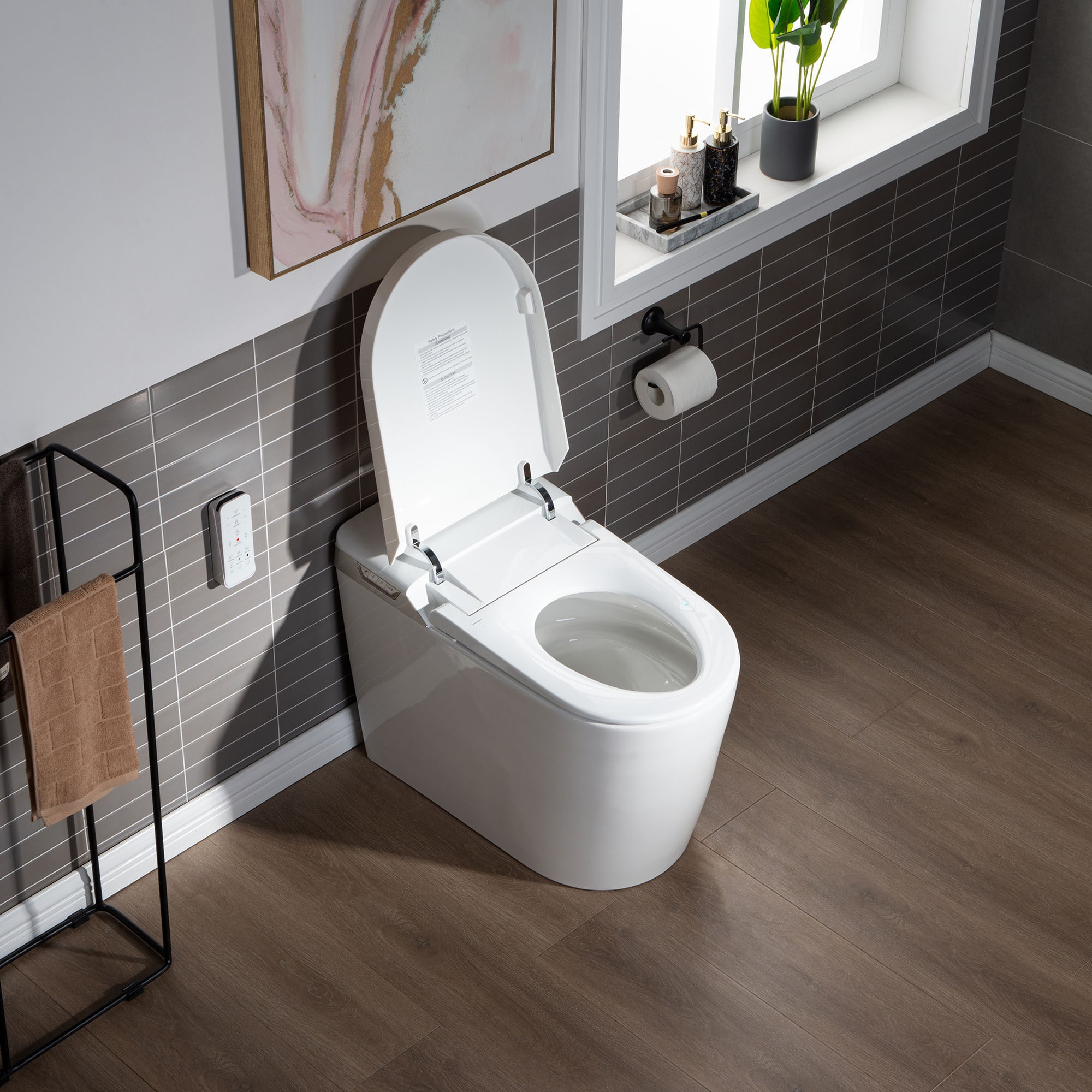 Bañera bidireccional blanca de Toscano de Woodbridge con cierre suave inteligente y altura estándar, alargada de una sola pieza con asiento bidet de 12 pulgadas y descarga doble de 1.6 GPF LT527