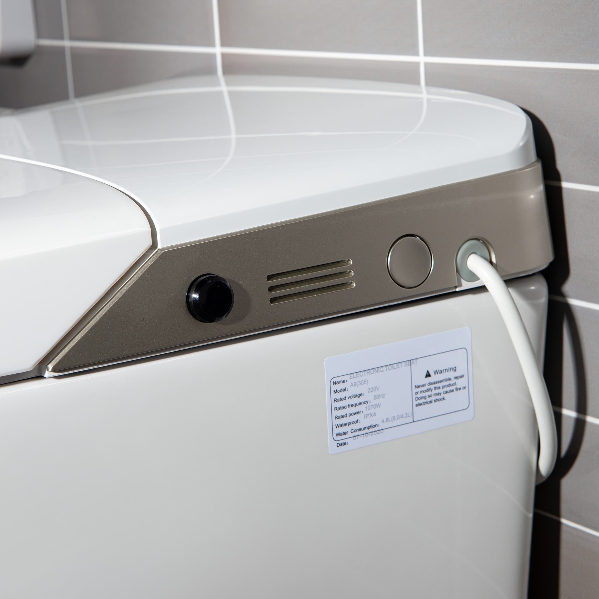 Bañera bidireccional blanca de Toscano de Woodbridge con cierre suave inteligente y altura estándar, alargada de una sola pieza con asiento bidet de 12 pulgadas y descarga doble de 1.6 GPF LT527