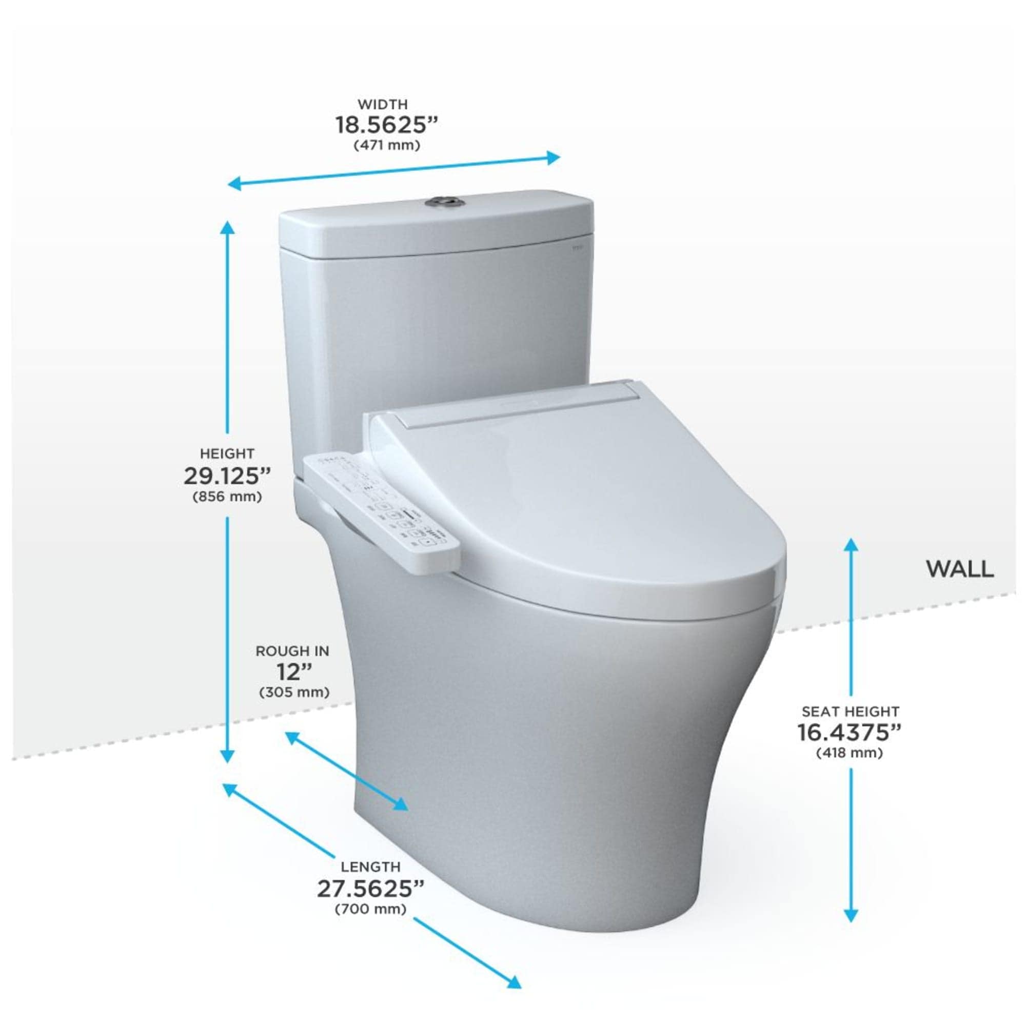 Inodoro Bidet de dos piezas blanco de algodón de TOTO con descarga dual, altura estándar alargada, cierre suave, 12 pulgadas de desagüe, etiqueta WaterSense de 1.28 GPF MW4463074CEMGN-01.