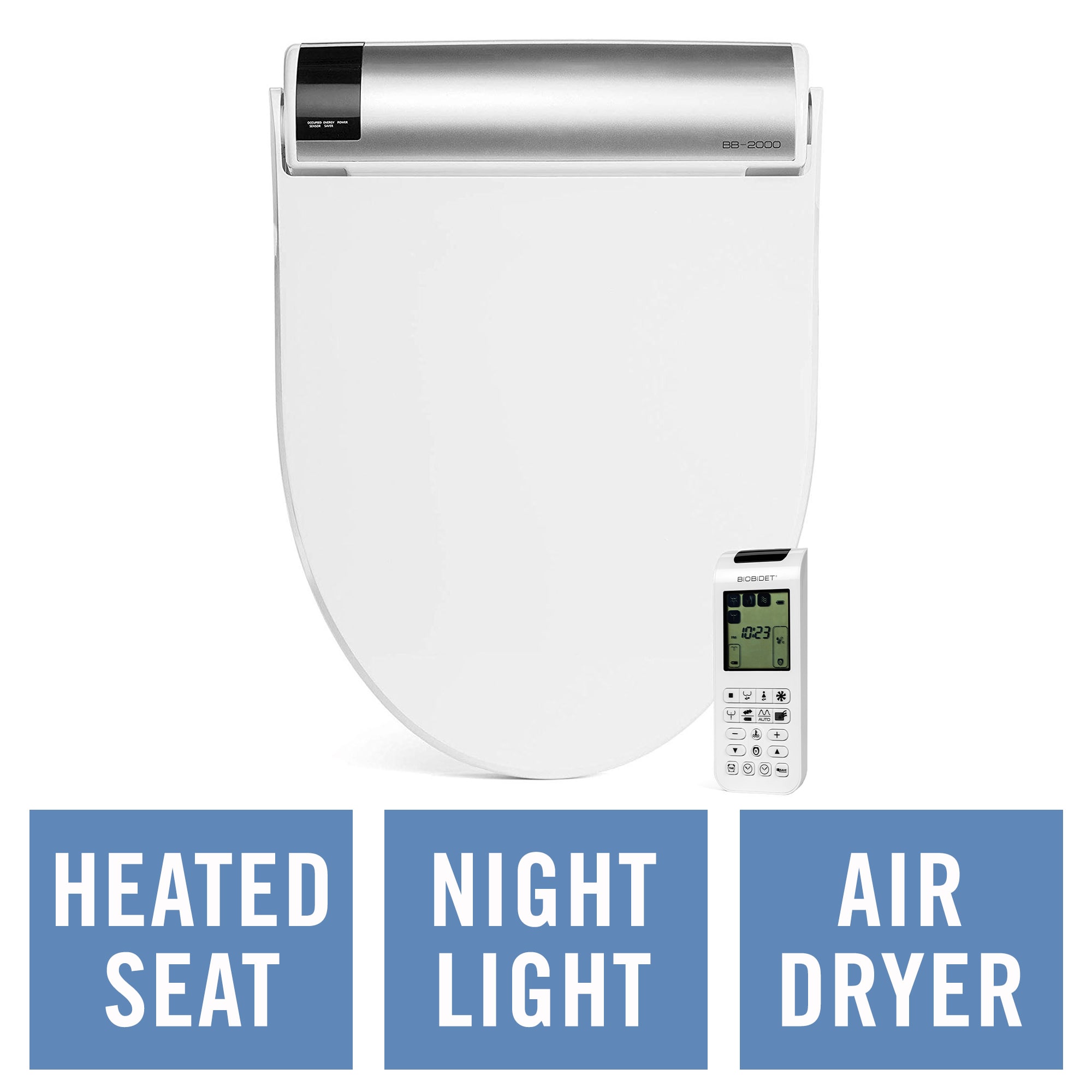 Asiento de inodoro tipo bidé de cierre suave alargado blanco de plástico Bio Bidet BB-2000