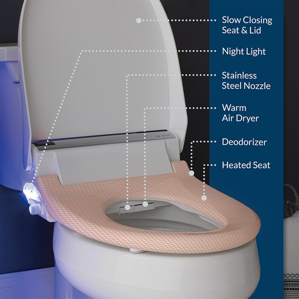 Asiento de inodoro tipo bidé de cierre suave alargado blanco de plástico Bio Bidet BB-2000