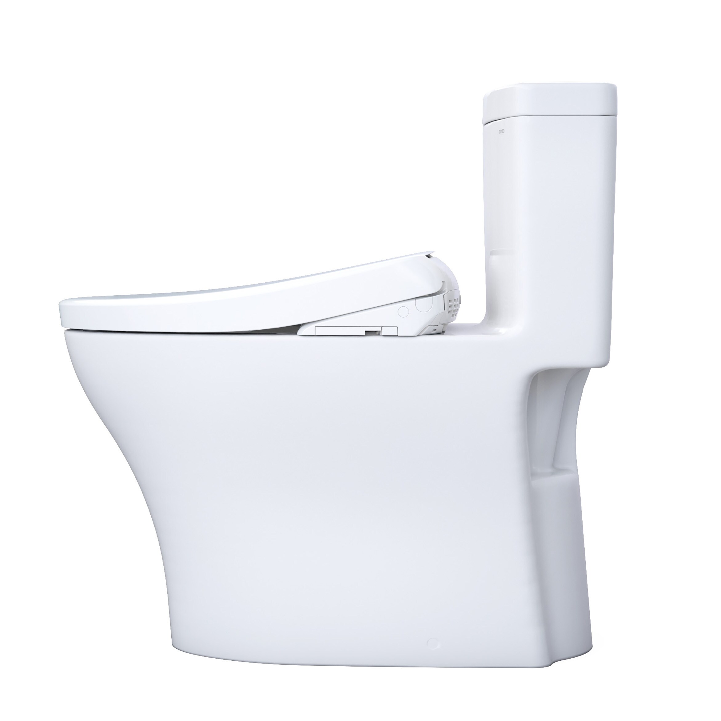 TOTO Aquia Algodón Blanco de Descarga Dual Altura Estándar alargada con Cierre Suave Bidet de 1 Pieza Descarga de 1.28 GPF y 12 pulgadas de Alcance áspero MW6464736CEMFGN-01