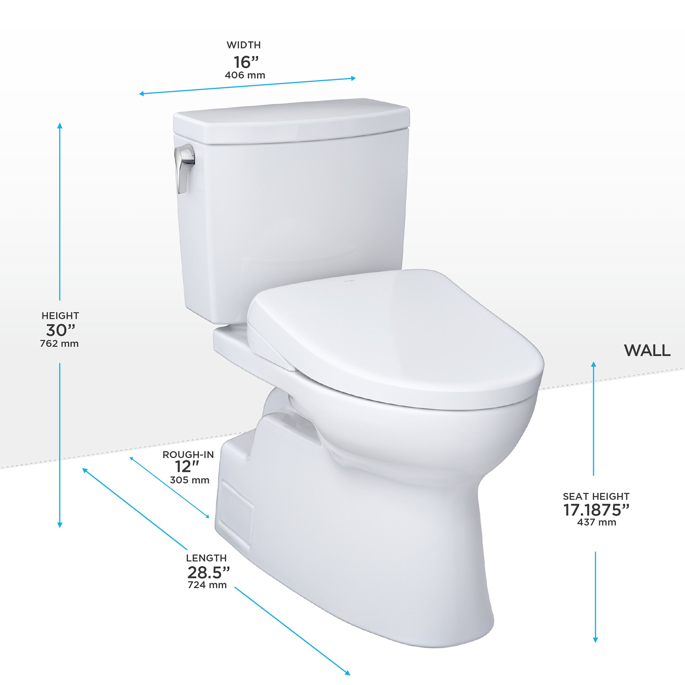 Bidet TOTO WASHLET+ Blanco Algodón Individual Alargado Altura Estándar Cierre Suave de Asiento de Inodoro 2 piezas con Admisión Áspera de 12 pulgadas y 1.6 GPF MW4744736CUFGA-01