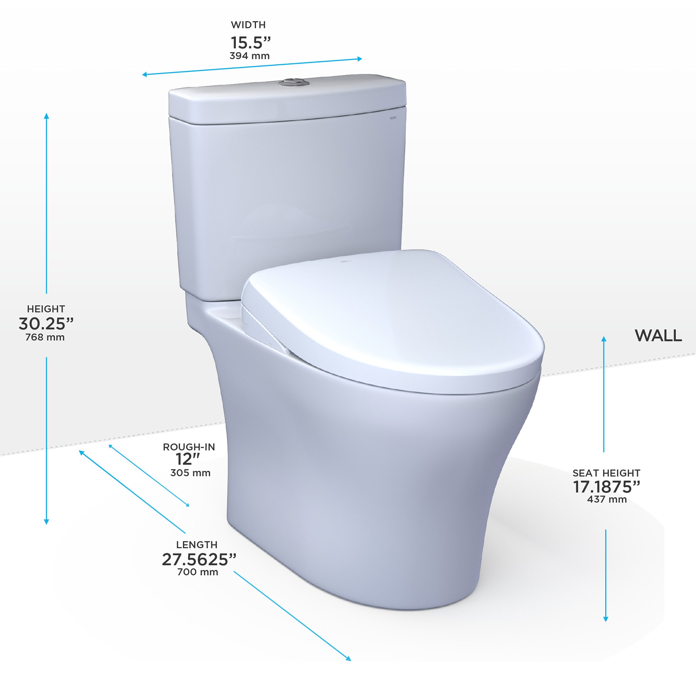 TOTO Aquia Blanco de Algodón con Descarga Dual, Altura Estándar Alargado, Cierre Suave, Bidet de 2 Piezas con Descarga de 1.28 GPF y 12 Pulgadas de Desagüe Bruto MW4464736CEMFGNA-01